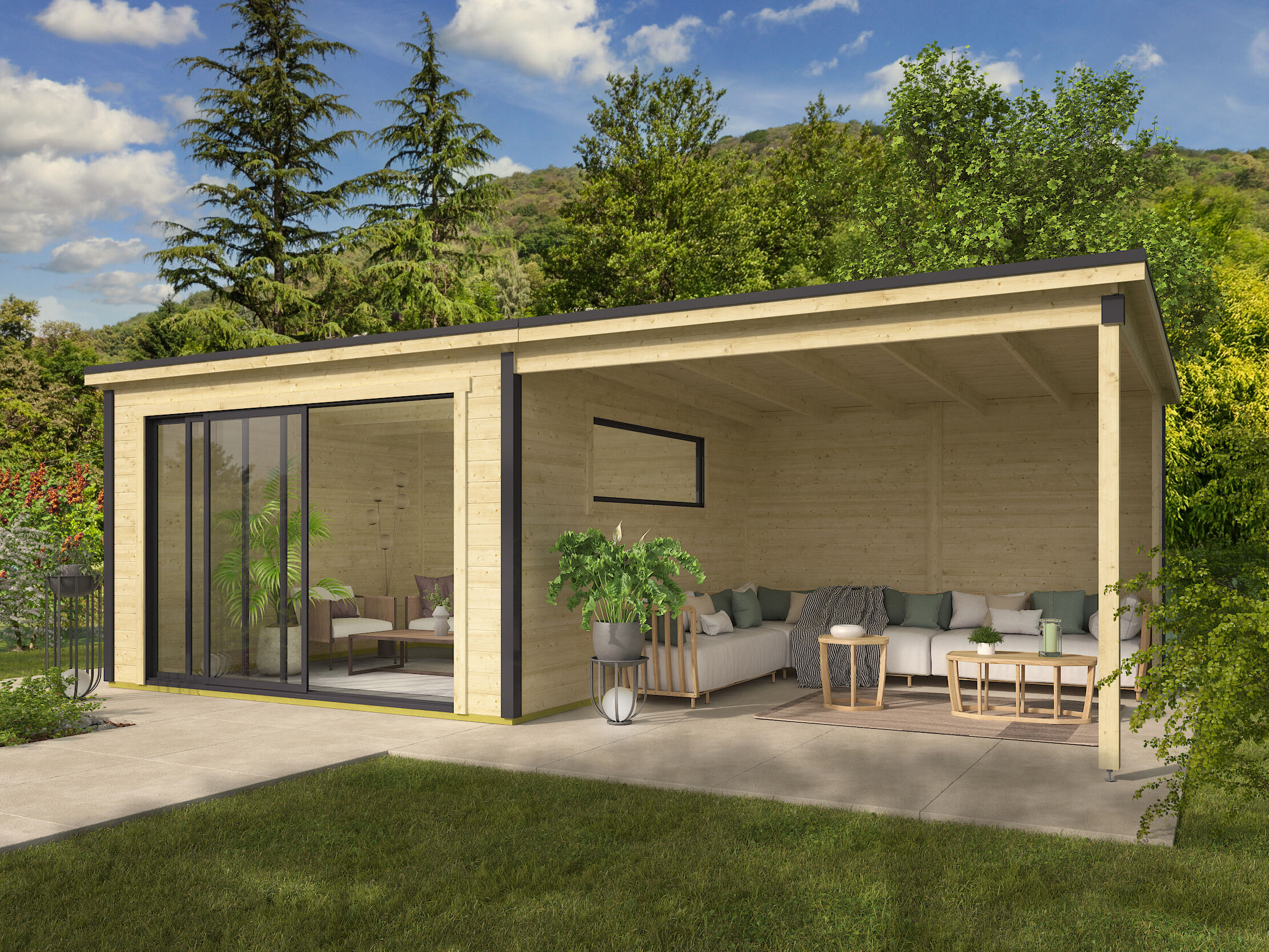 Fjordholz Holzgartenhaus Modell Poel-2-mit-Anbau | 4x4m Unkategorisiert online kaufen