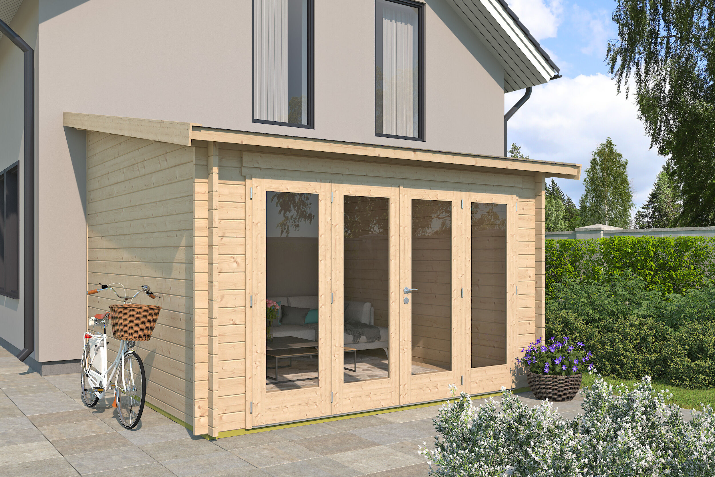 Holzgartenhaus Modell Anbau Lounge 44 B | 4x3m Unkategorisiert online kaufen
