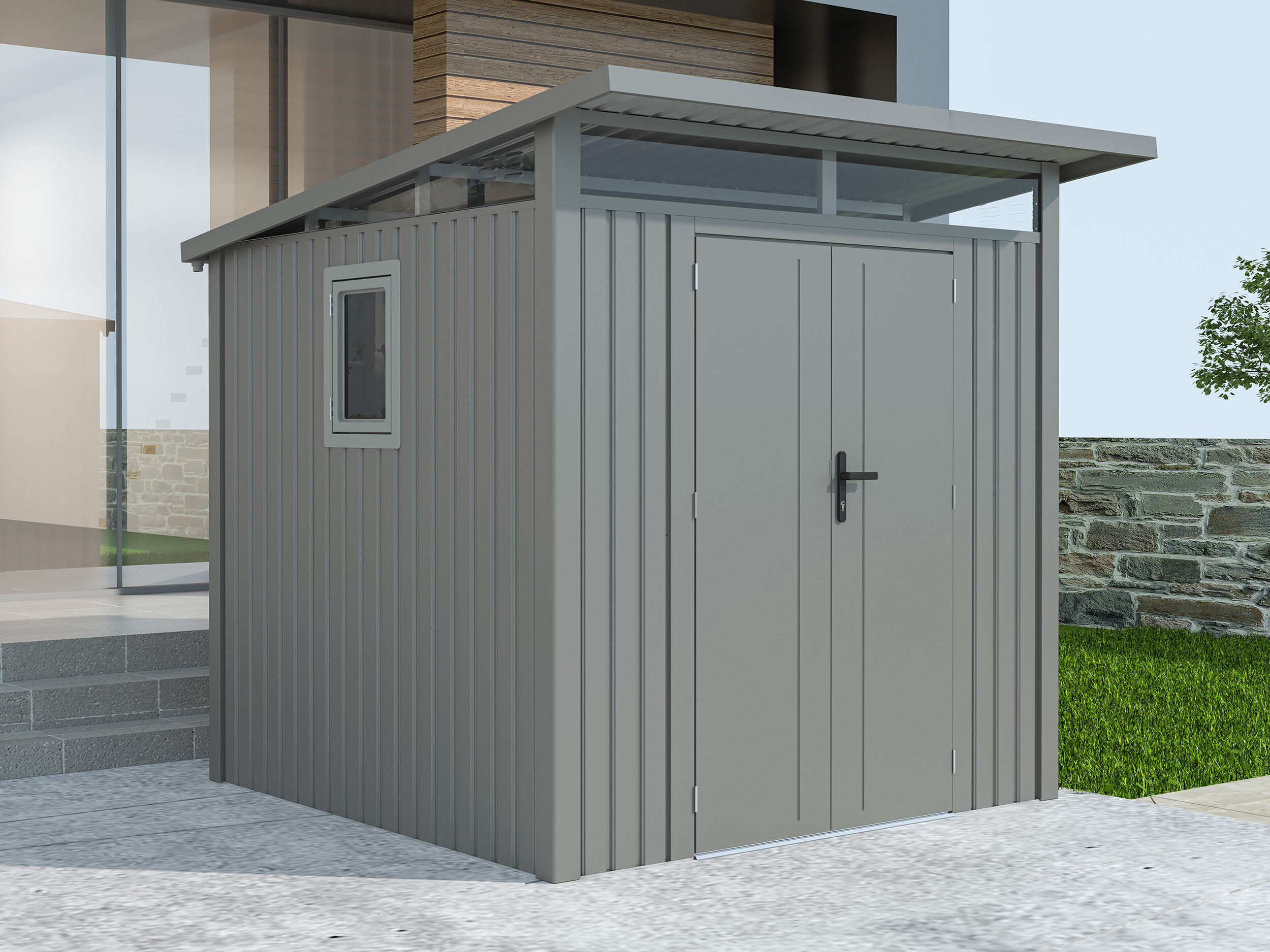 Metall Gerätehaus Modell Skylight 4,45 m² Alu Grau | 3x2m Unkategorisiert online kaufen
