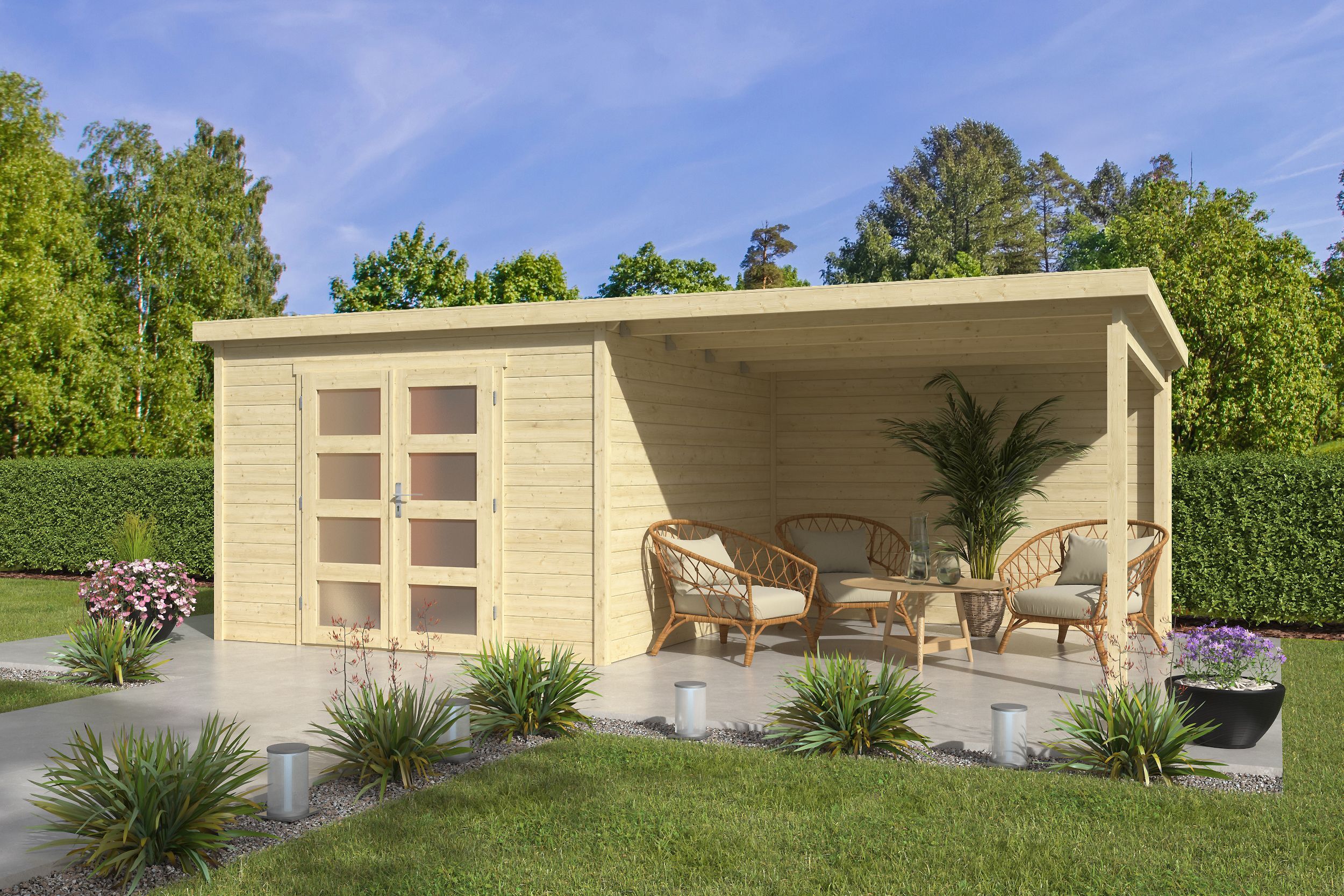 Pultdach Holzgartenhaus Modell Ella 28-C mit Anbau | 6x3m Unkategorisiert online kaufen