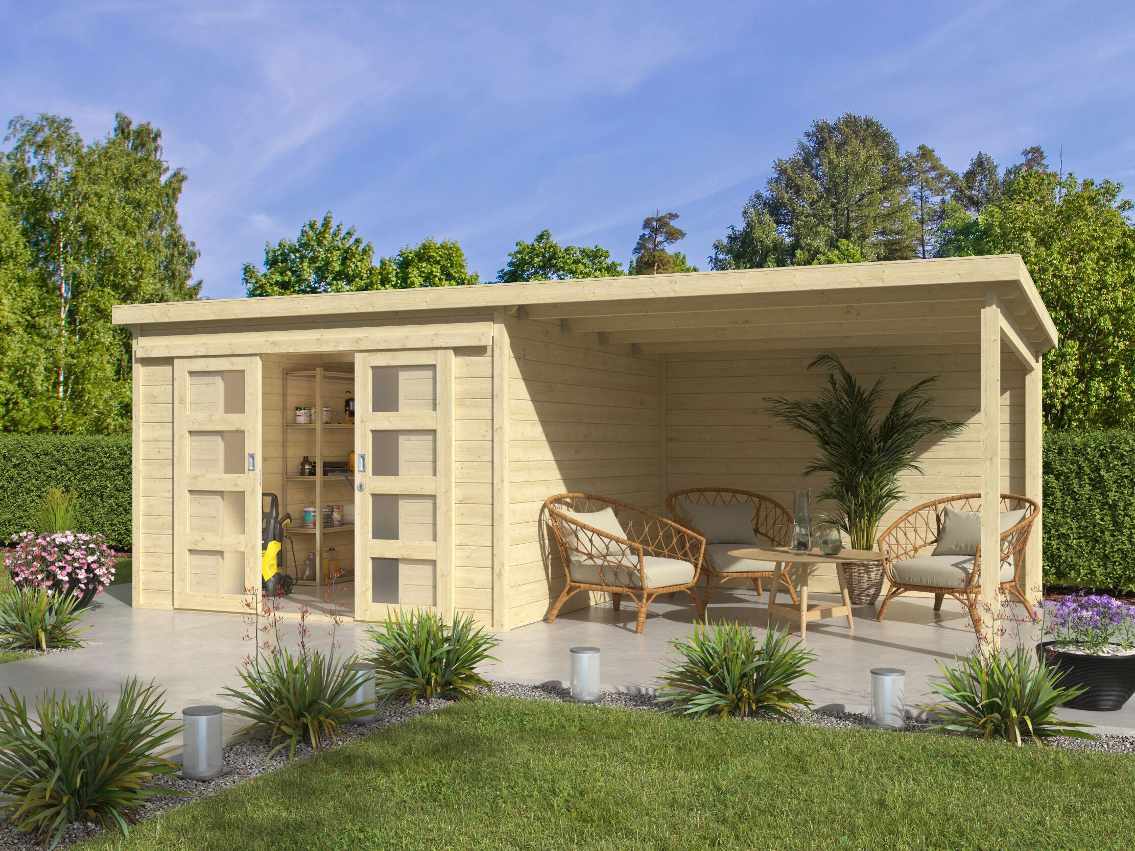 Pultdach Holzgartenhaus Modell Ella 28-C mit Schiebetü | 3x3m Unkategorisiert online kaufen