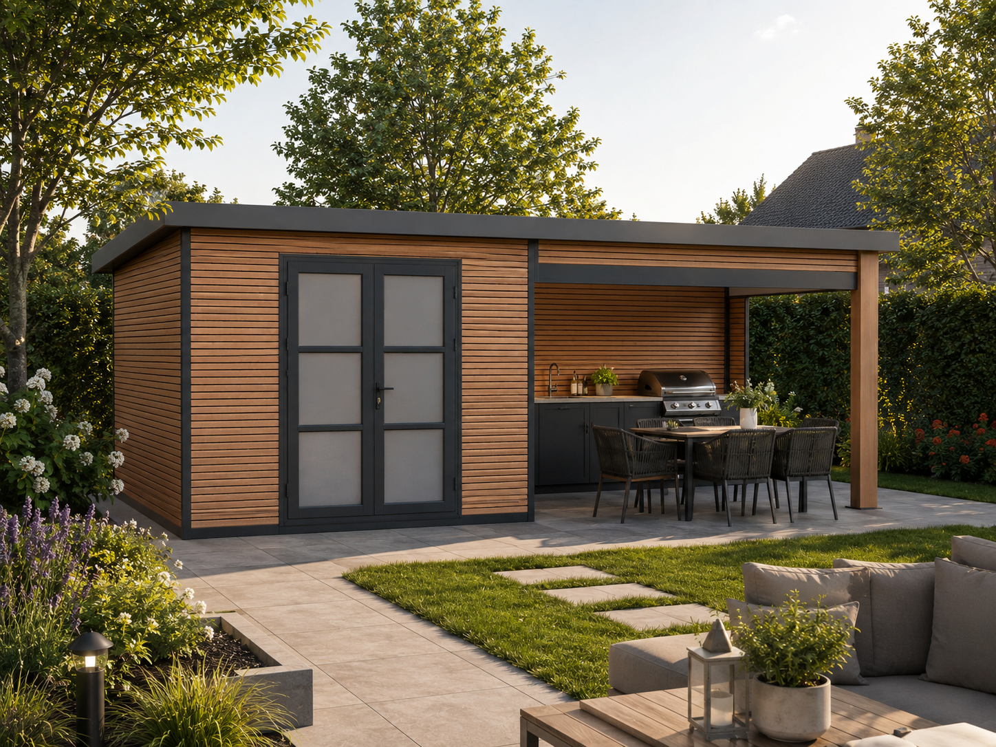 WPC Holzgartenhaus mit Lounge Modell FineLine 16,90 m² | 6x3m Unkategorisiert online kaufen
