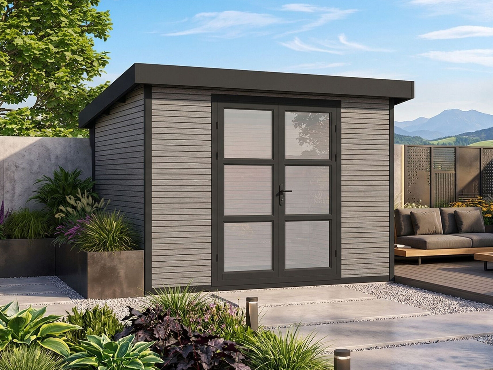 WPC Holzgartenhaus Modell FineLine 5,8 m² Grau | 3x2m Unkategorisiert online kaufen WPC Holzgartenhaus Modell FineLine 5,8 m² Grau | 3x2m Unkategorisiert online kaufen