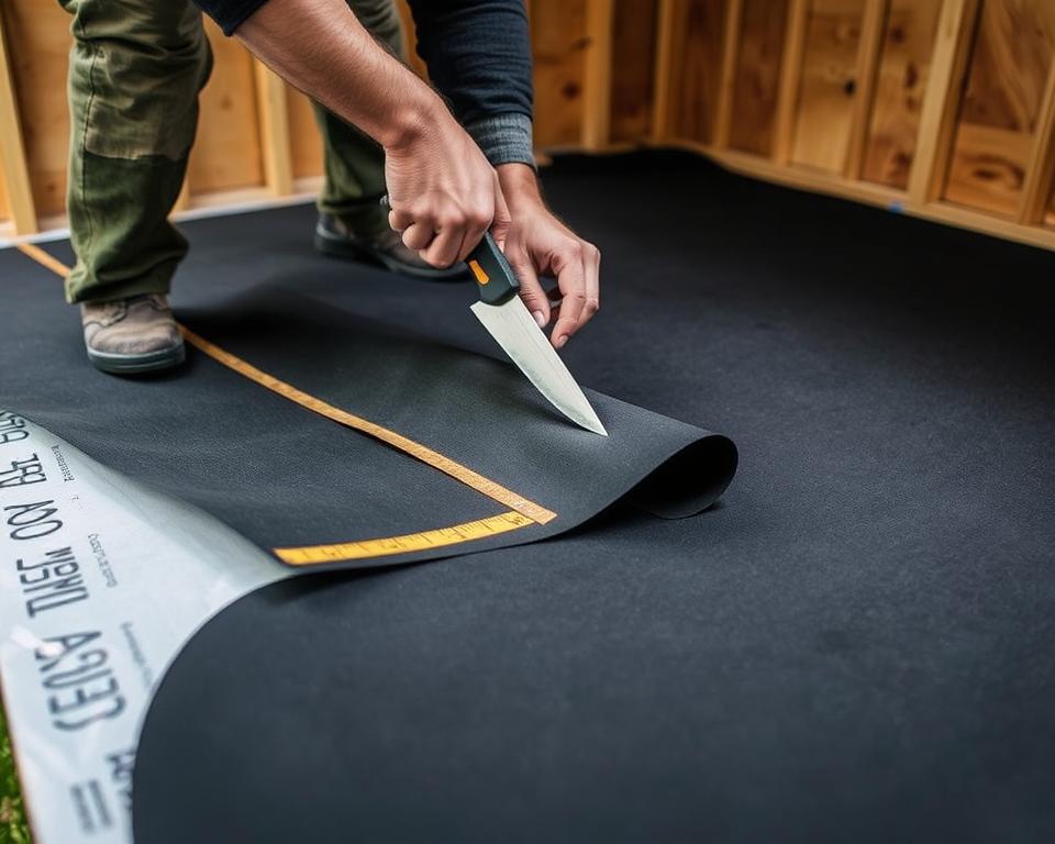 Ausrollen und Zuschneiden der Dachpappe