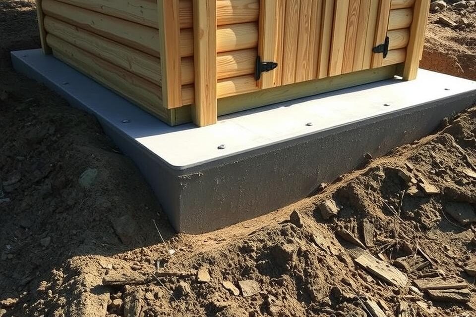 Fundament für das Holz-Gartenhaus auf unebener Fläche bauen