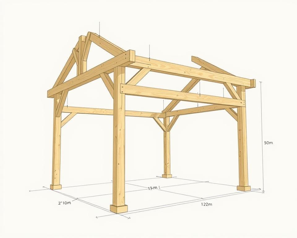 Grundgerüst Holzpavillon Aufbau
