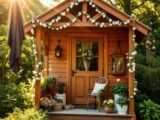 Holz-Gartenhaus günstig und schön dekorieren