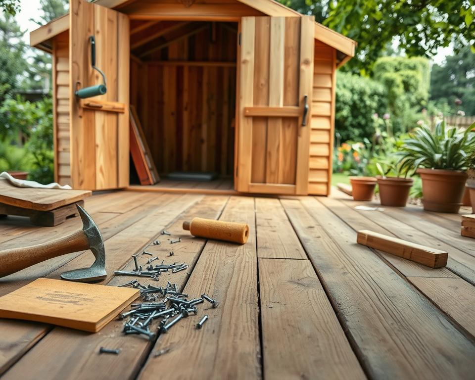 Schritt für Schritt Gartenhaus Boden Renovierung