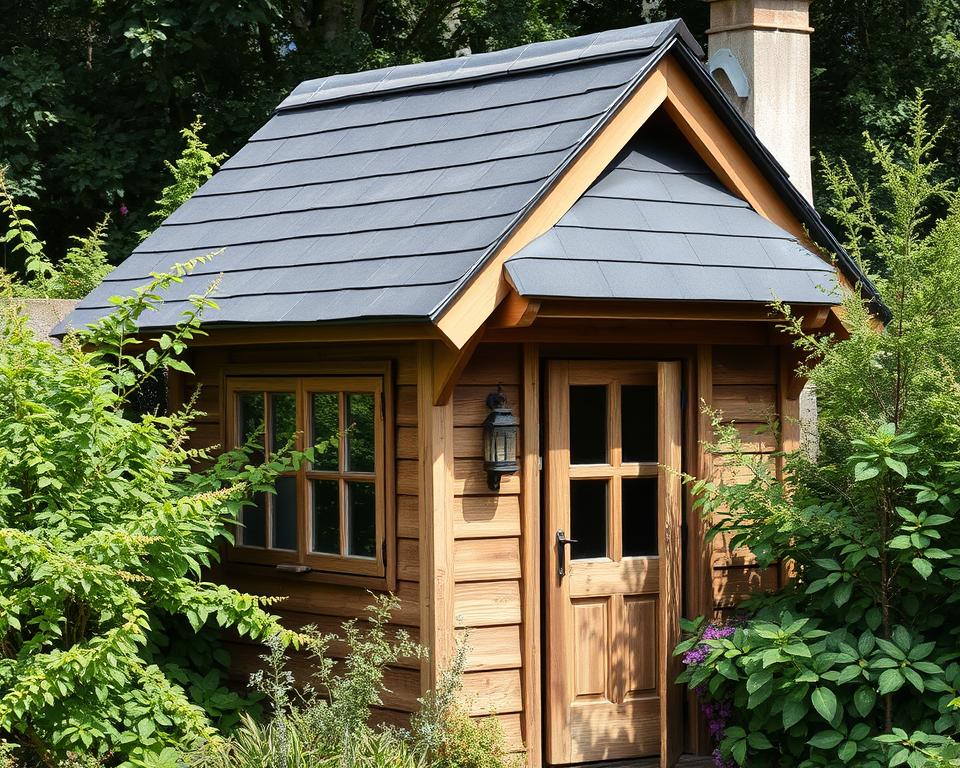 Wie man das Dach eines Eck-Gartenhaus mit Dachpappe deckt: Eine Anleitung