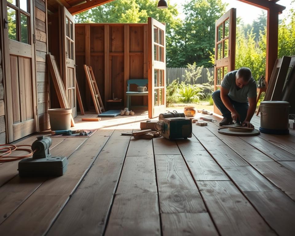 Wie renoviert man den Boden in einem Holzhaus im Garten