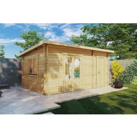 10 % billiger: Gartenhaus mit Schuppen “Super Tom” 5x3m | Gartenhaus und Lagerraum - 15m² | 10m² Gartenhaus und 5m² Lagerraum mit Schuppen