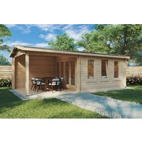Gartenhaus mit Terrasse “Eva E” 7x3m | Kleines luxuriöses Garten-Sommerhaus mit Veranda | Kleines Gartenhaus aus Holz mit Sonnendach, mit Terrasse