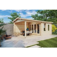 7 % billiger: Gartenhaus mit Terrasse “Nora E” 6x3m | Geräumiger offener Bereich Gartenhaus 21m² | Gartenschuppen oder Hobbyraum mit Sonnendach, mit Terrasse