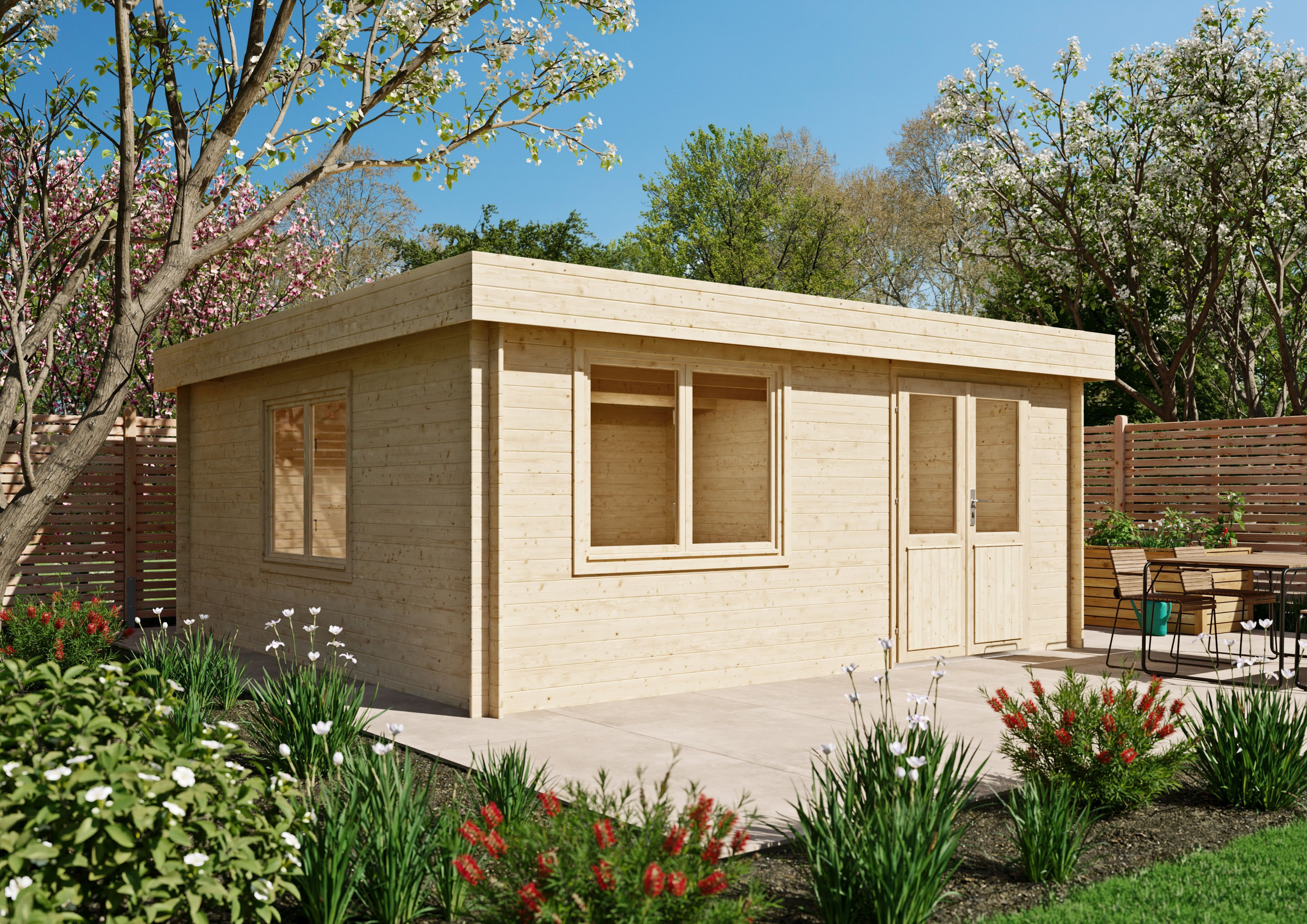 Fjordholz Flachdach Holzgartenhaus Modell Orka 28 B | 5x5m