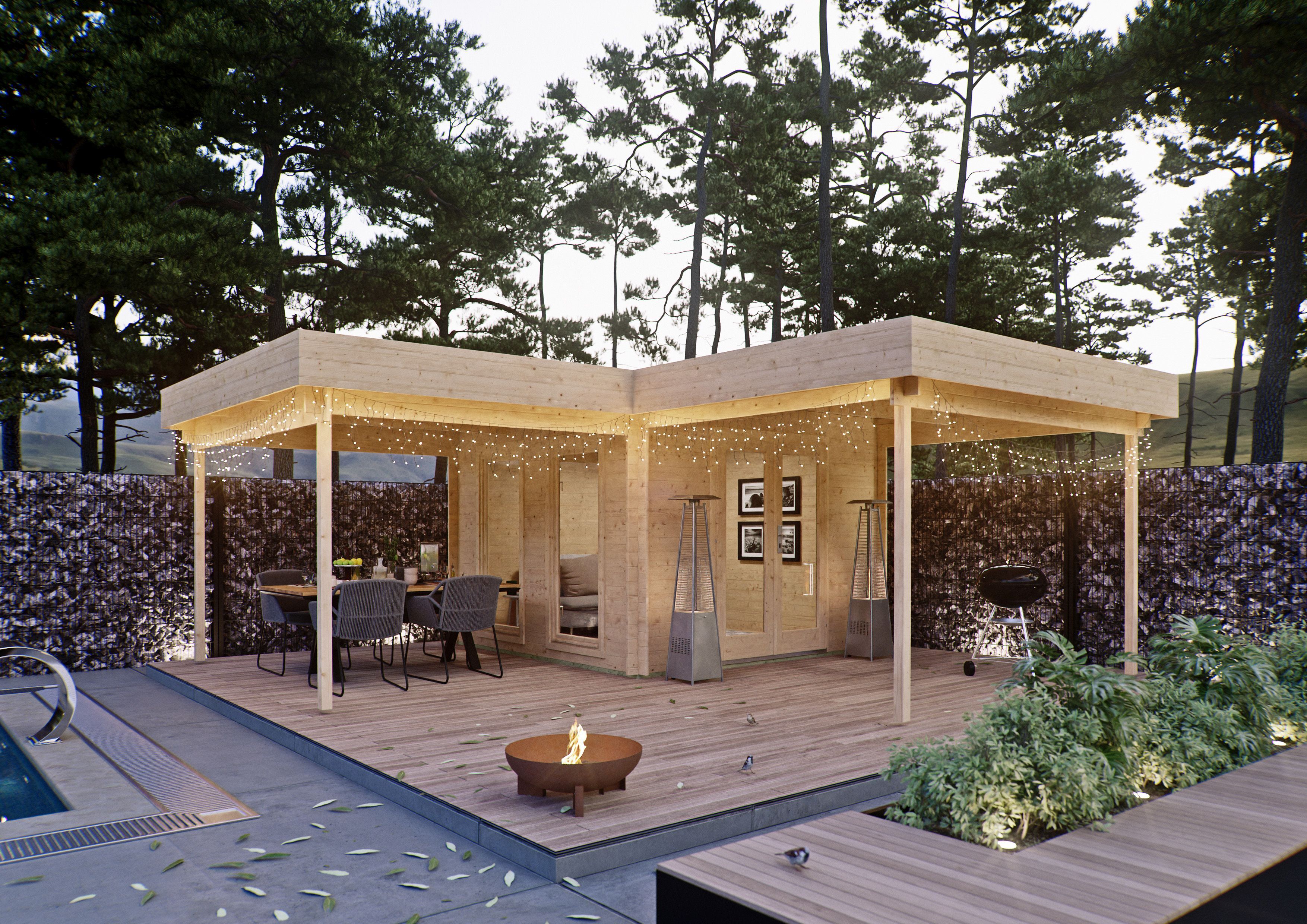 Fjordholz Flachdach Holzgartenhaus Modell Holda 28 | 6x6m