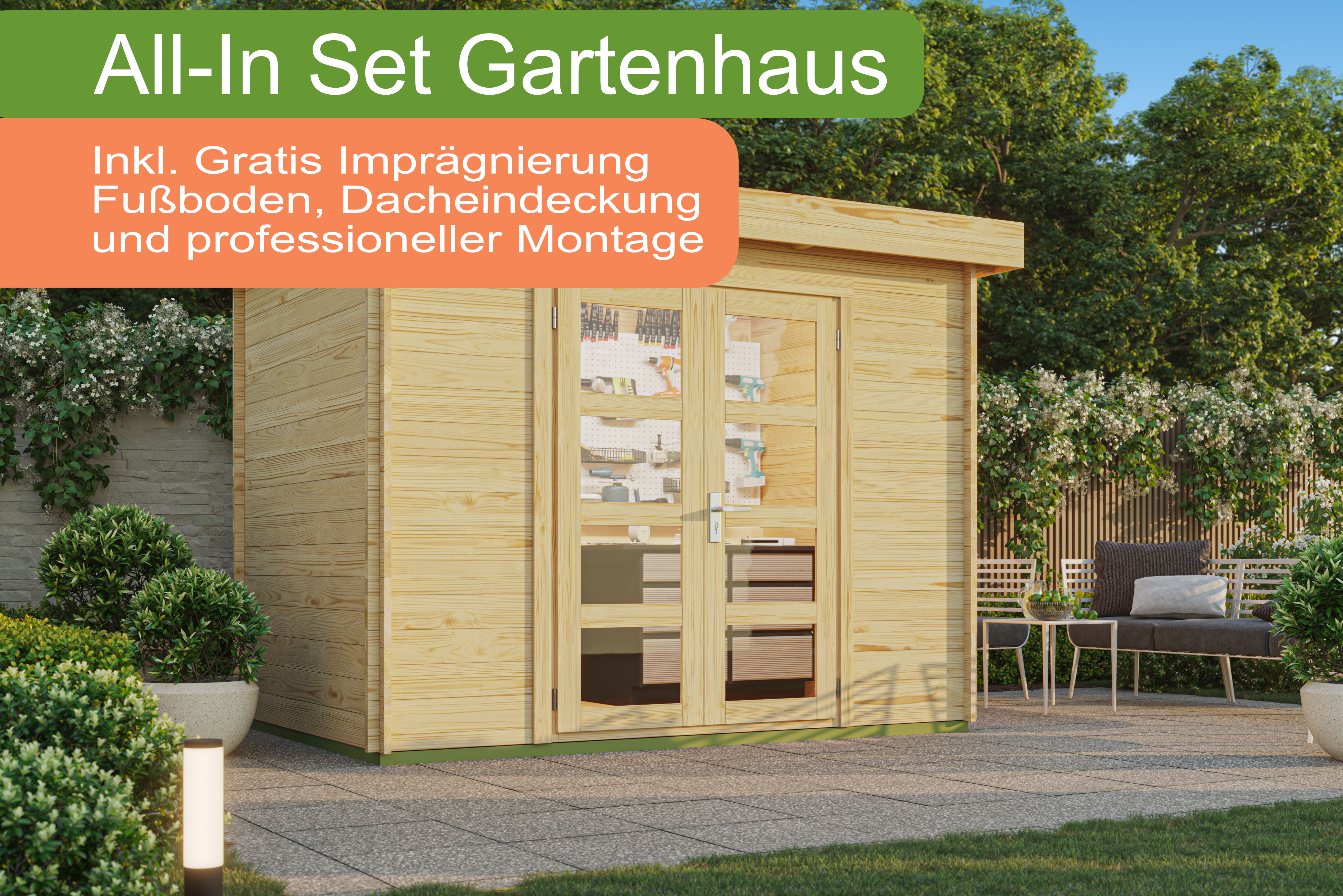 All-In Holzgartenhaus mit Flachdach 300 x 200 cm inklu | 3x2m