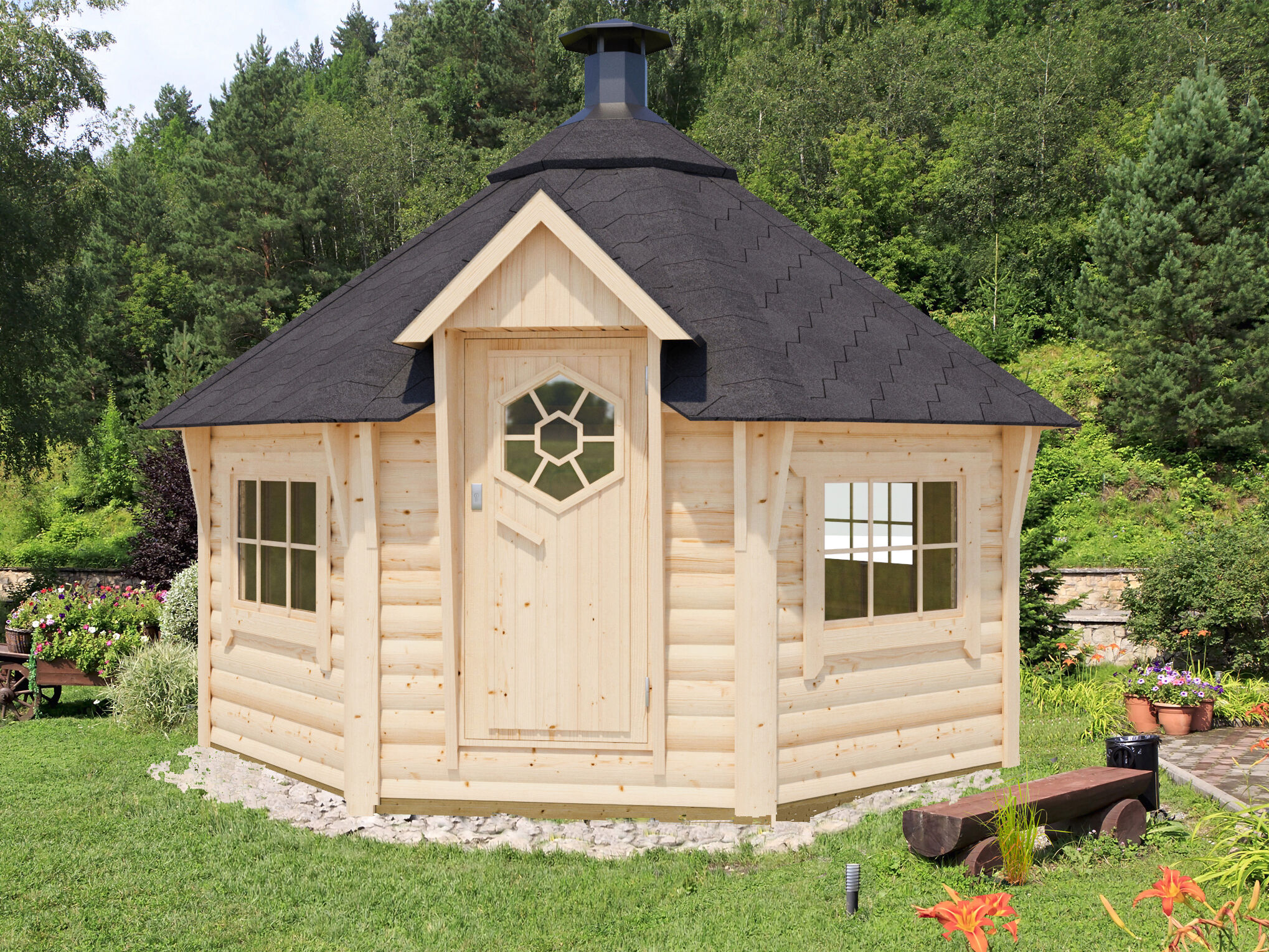 Fjordholz 8-Eck Grillkota Modell Lasse 12,0m² DeLu | 4x3m