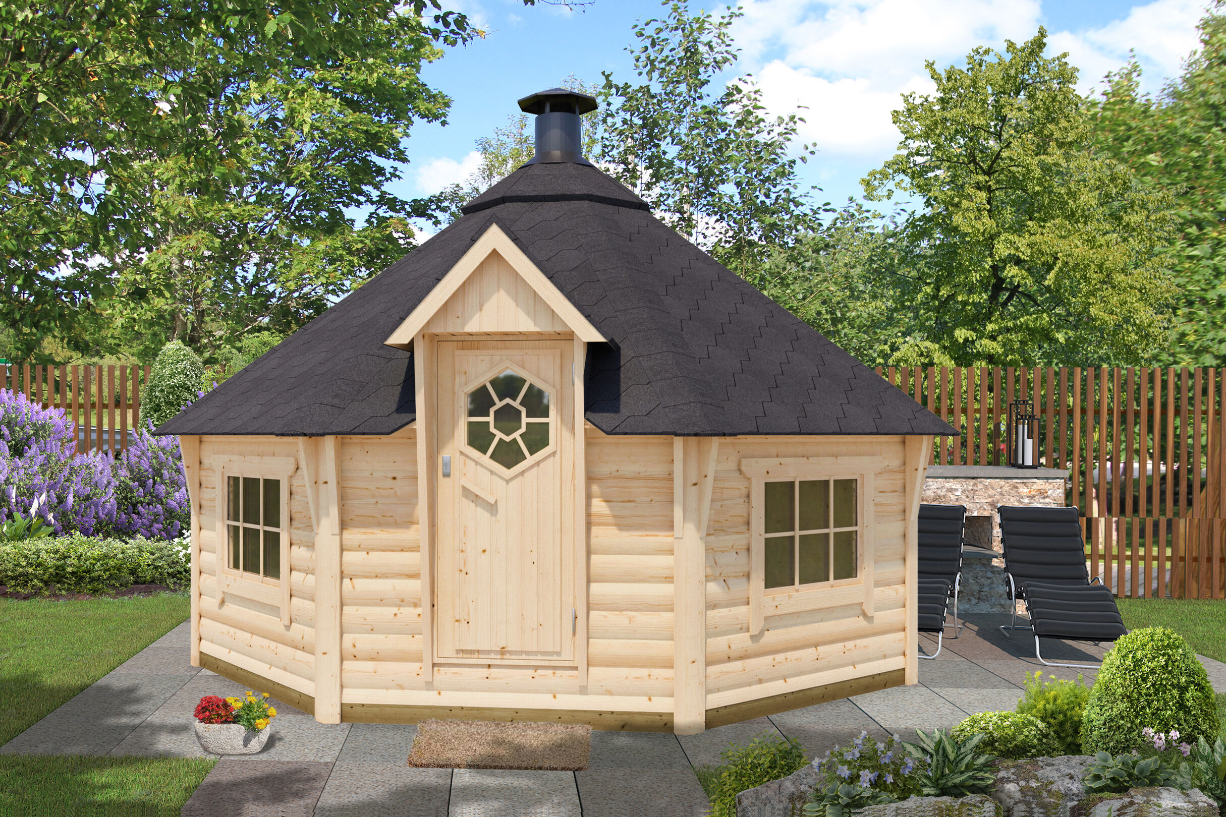 Fjordholz 8-Eck Grillkota Modell Lasse 17,0m² DeLu | 5x4m