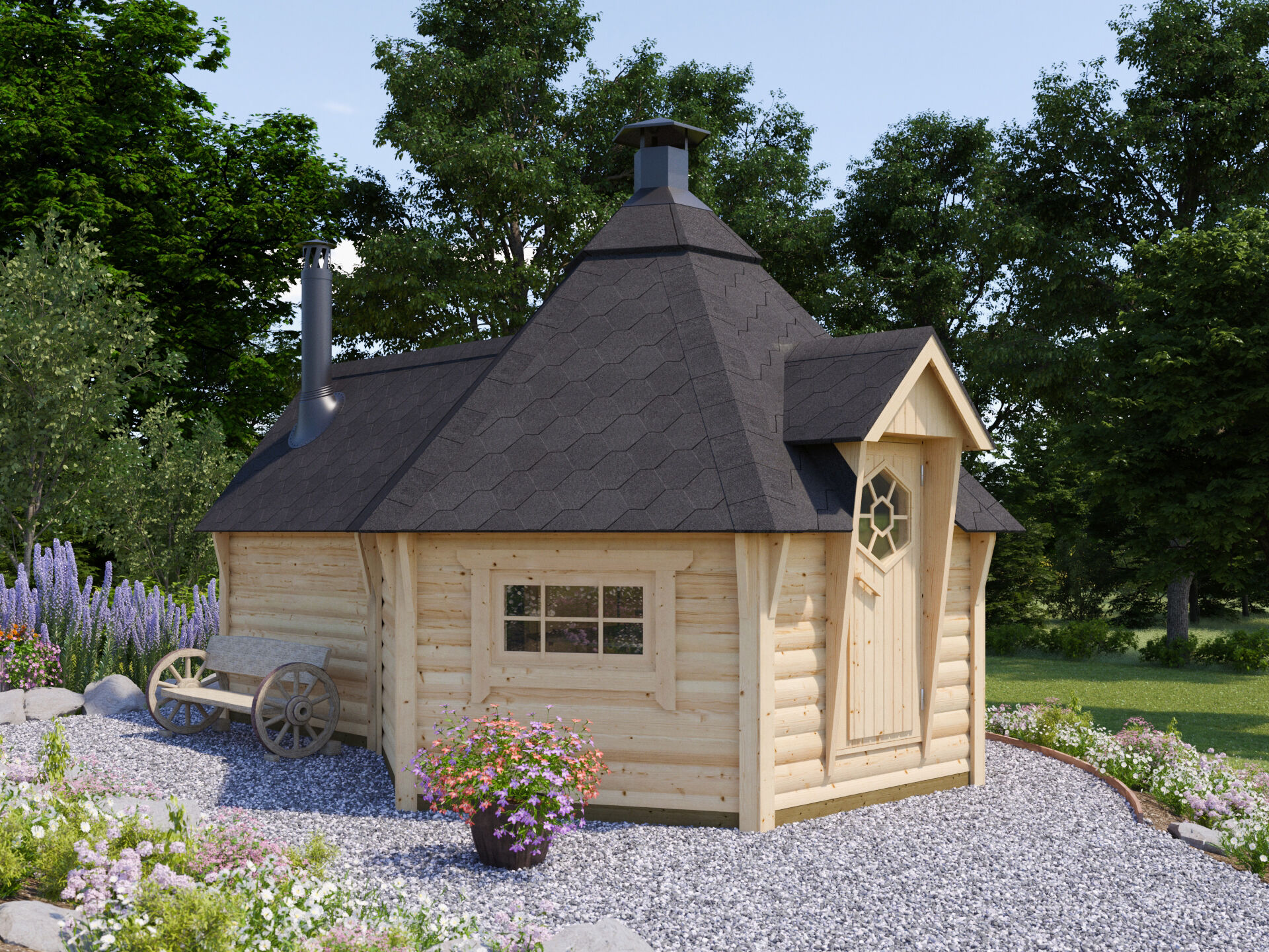 Fjordholz Grillkota mit Sauna Modell Finn 9+4m² | 4x4m