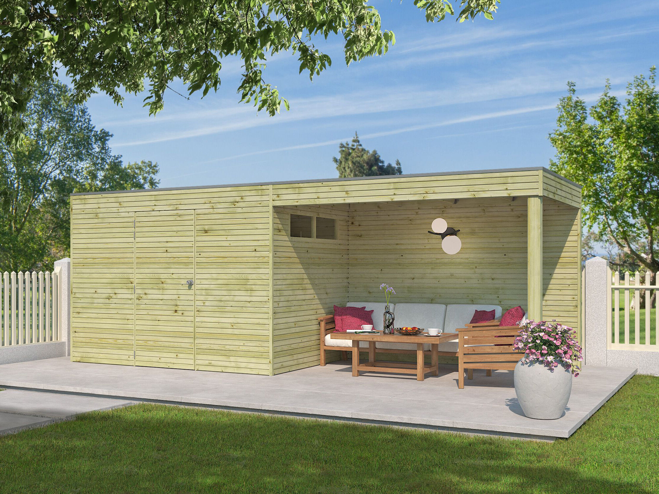 Holzgartenhaus Modell QB-Line 6,30 m² + Anbau