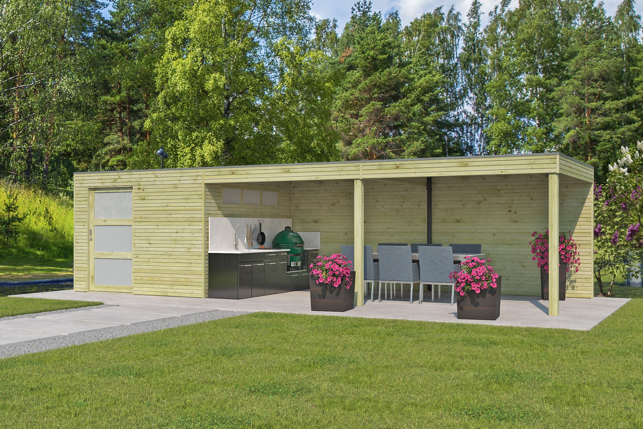 Holzgartenhaus Modell QBS-Line 9,00 m² + 600 cm Anbau | 6x4m