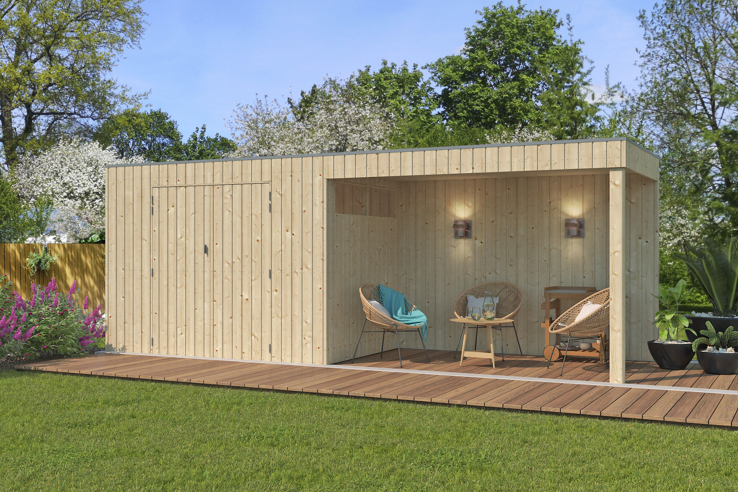 Holzgartenhaus Modell QBV-Line 5,90 m² + 300 cm Anbau | 6x3m
