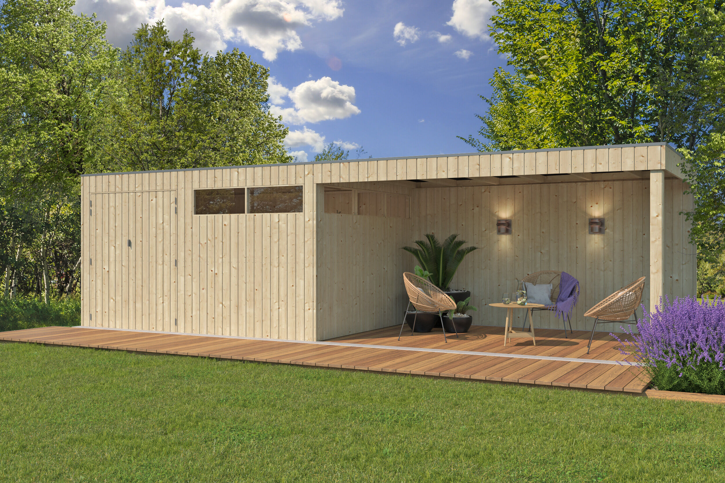 Holzgartenhaus Modell QBV-Line 11,89 m² + 400 cm Anbau | 6x4m