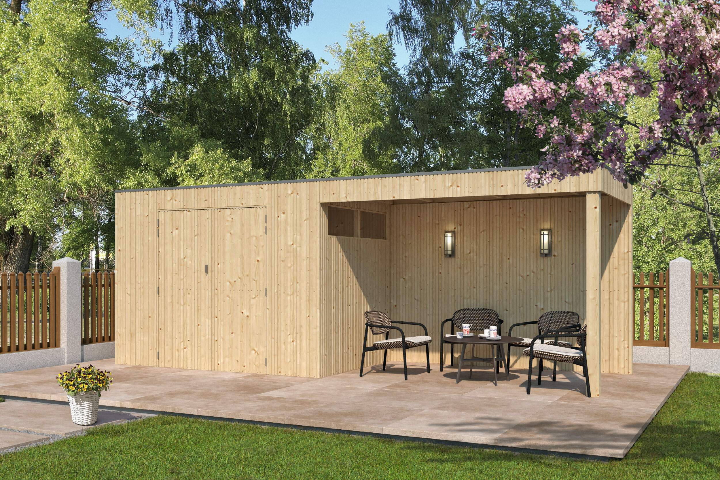 Holzgartenhaus Modell QBV3-Line 5,90 m² + 300 cm Anbau | 6x3m