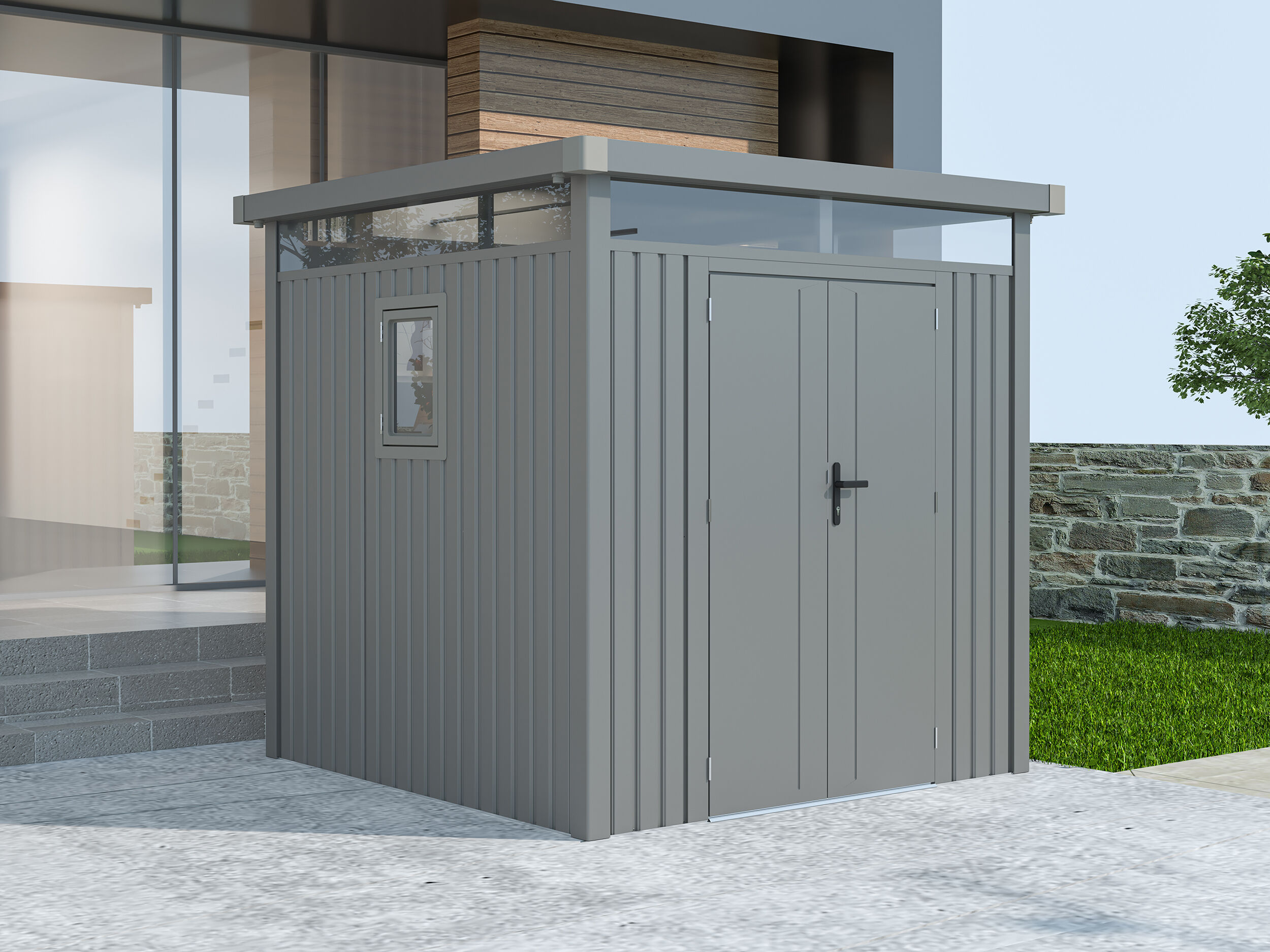 Metall Gerätehaus Modell Style 4,45 m² Alu Grau | 2x2m