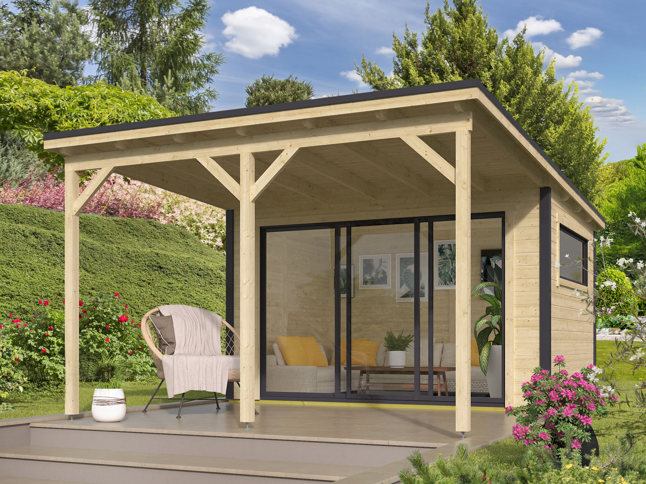 Fjordholz Holzgartenhaus Modell Poel-1 mit Vordach | 4x3m