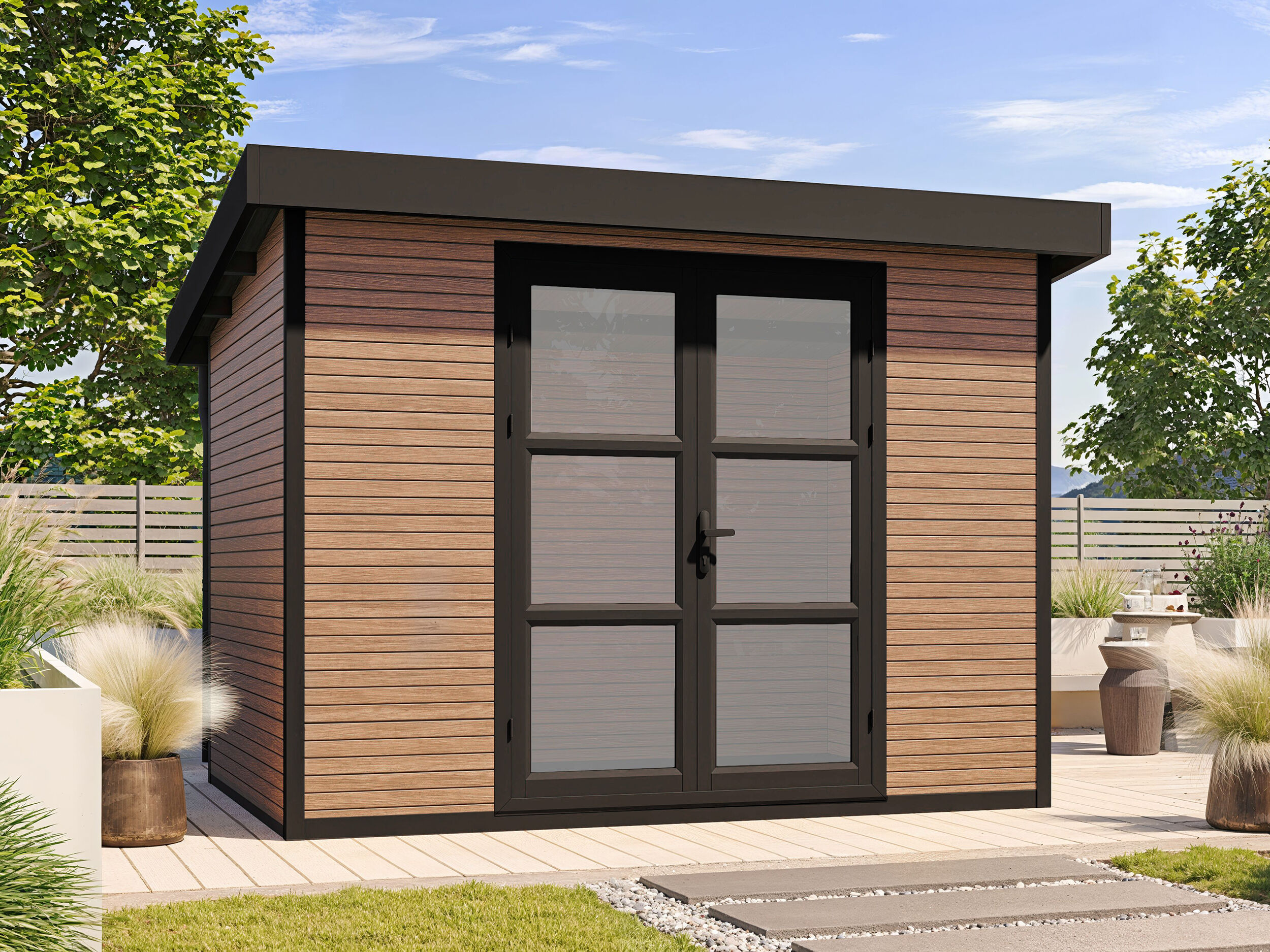 WPC Holzgartenhaus Modell FineLine 8,4 m² Teak | 3x3m