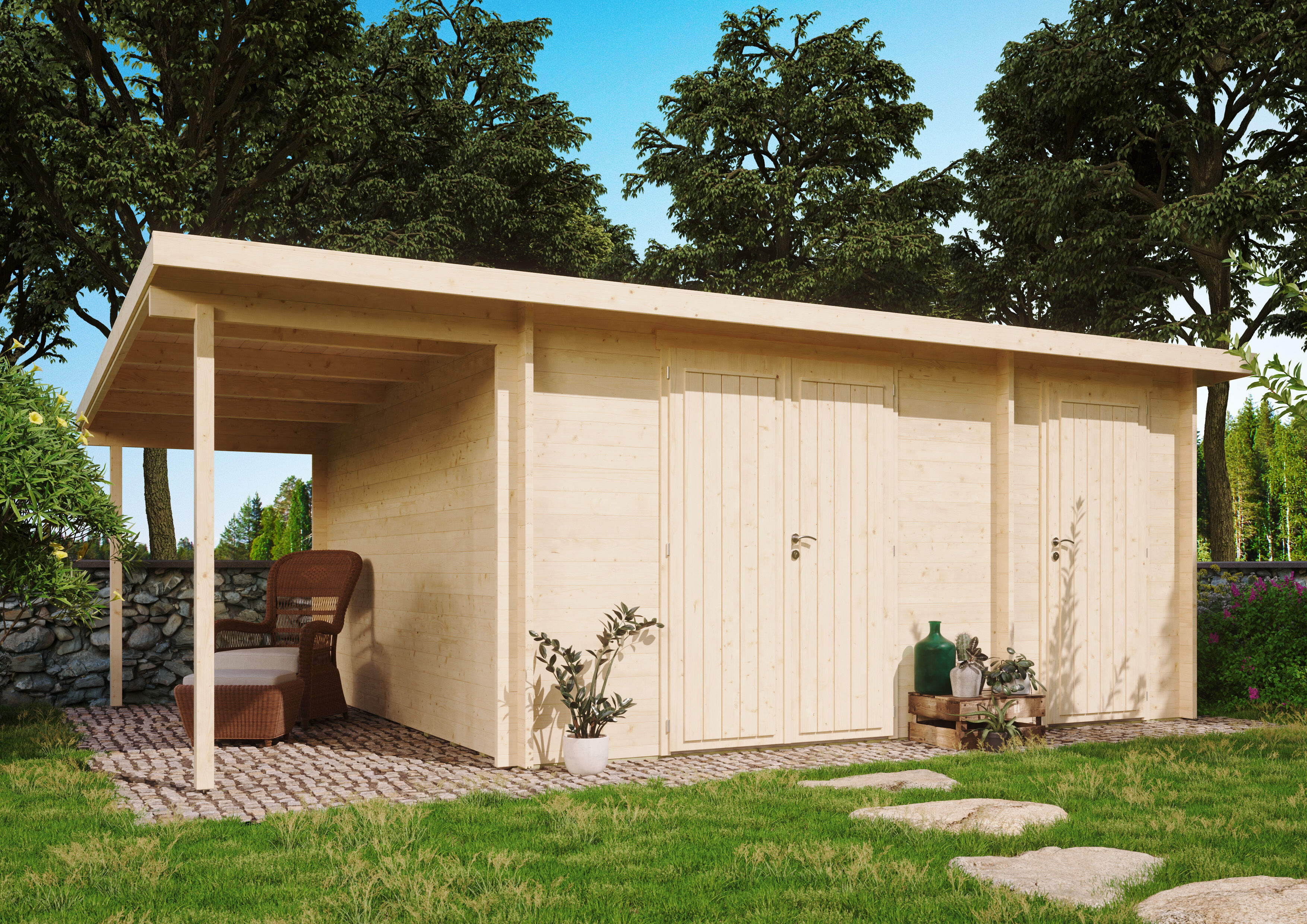 Fjordholz Holzgartenhaus Modell Carin 44 D + SD | 6x4m