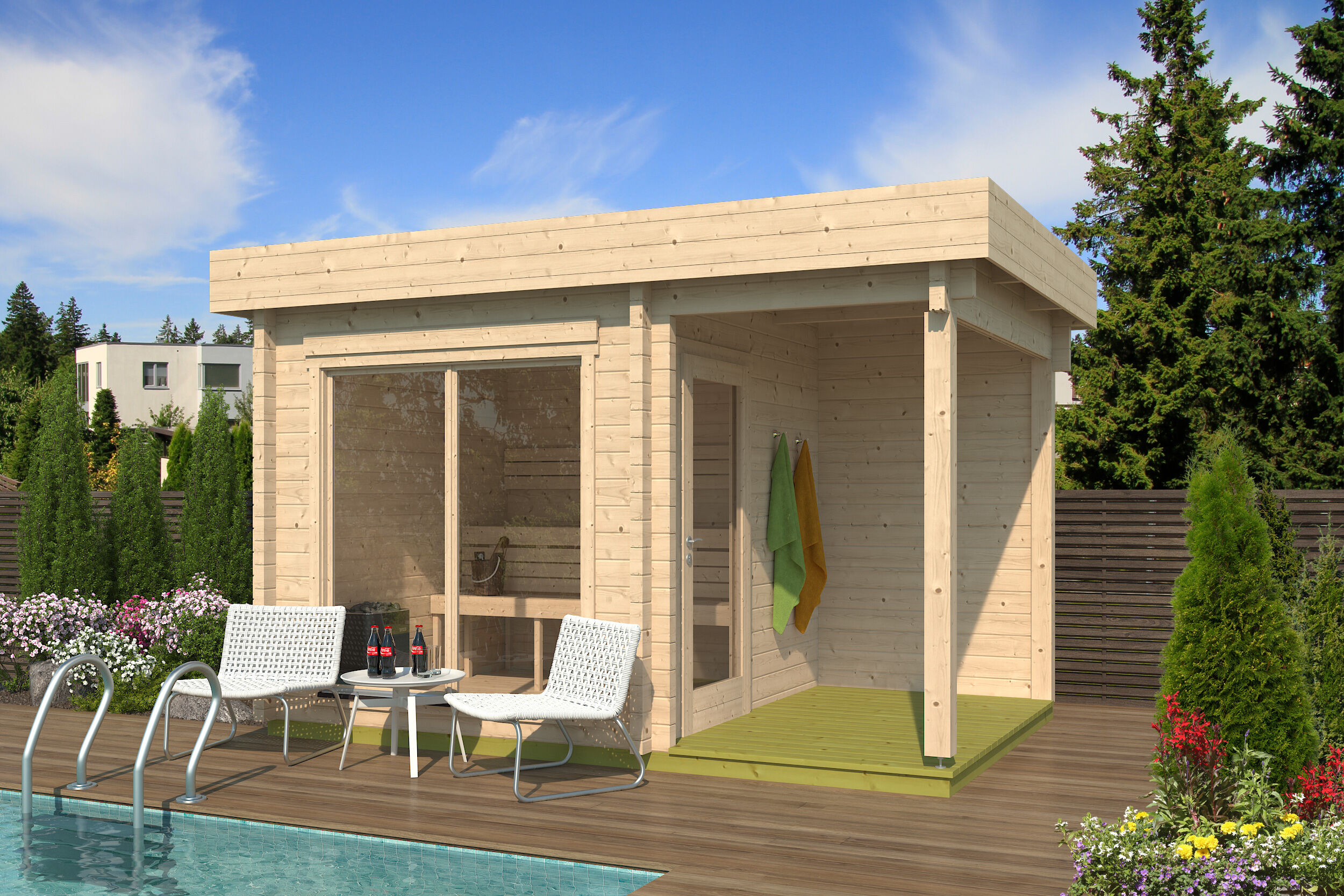 Fjordholz Saunahaus Modell Cube Klassik 70 B | 7x3m