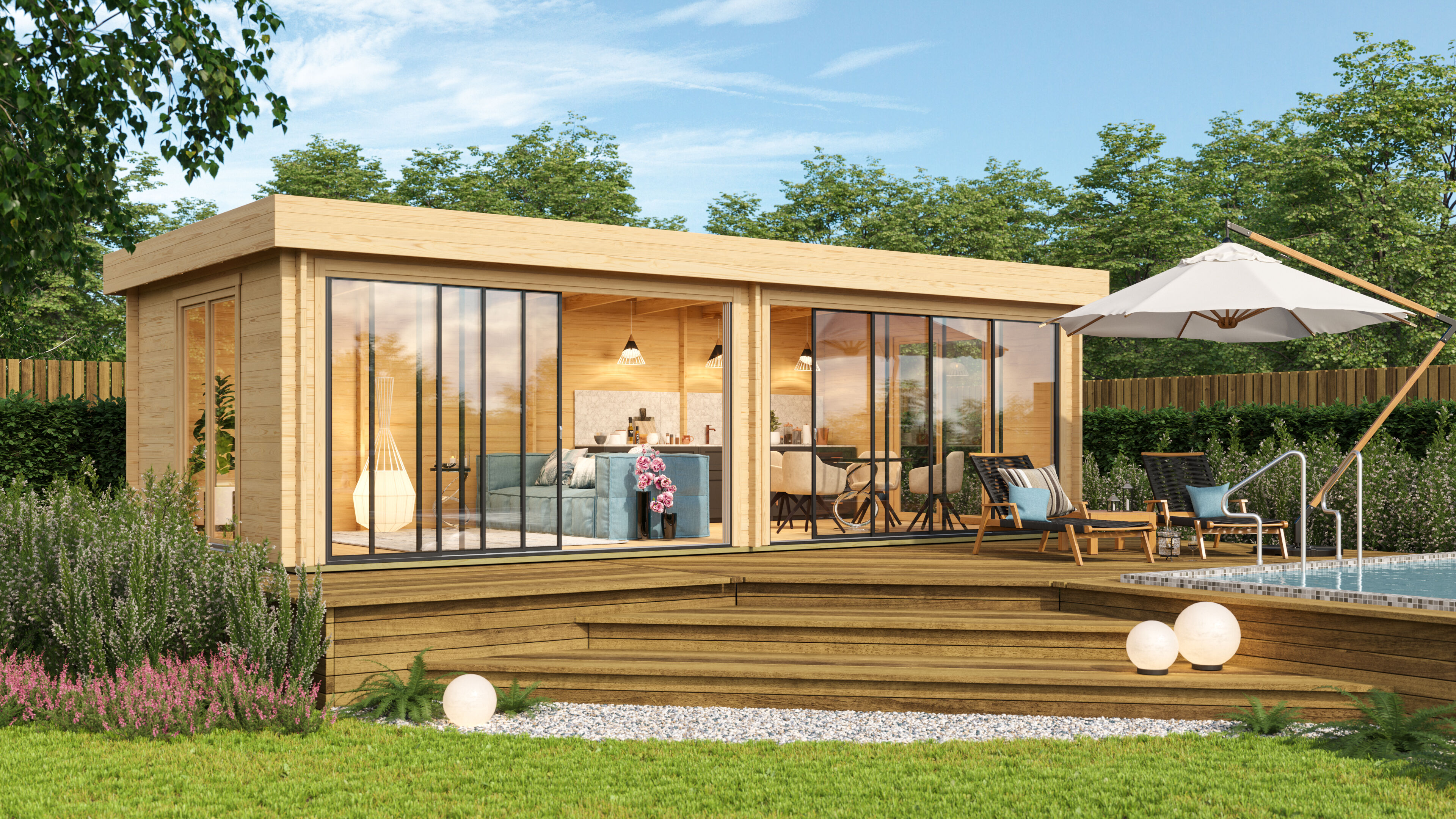 Fjordholz Holzgartenhaus Alu Concept Lounge 44 B | 6x4m