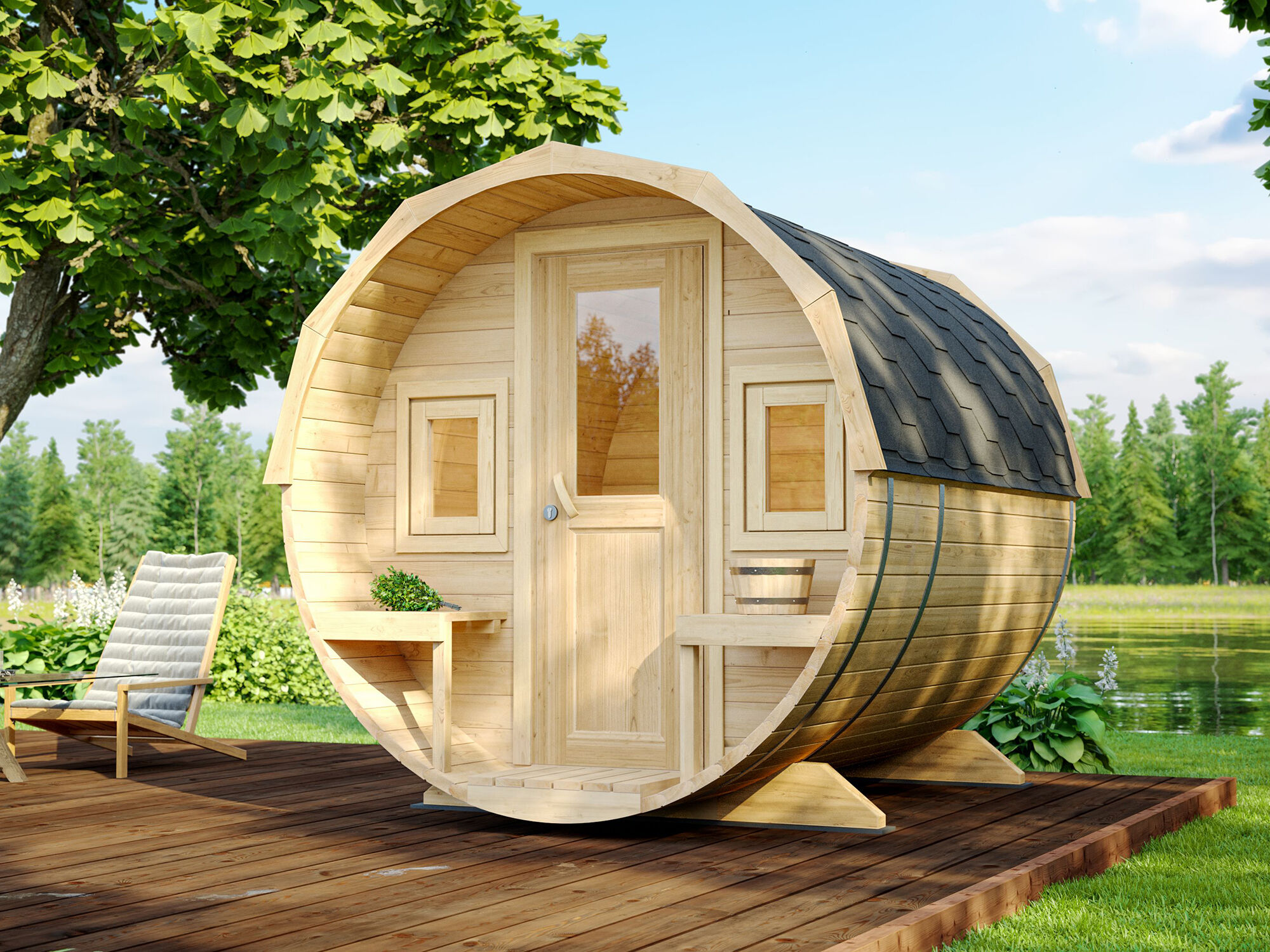 Fjordholz Fass-Sauna Modell Lauri | 4x2m