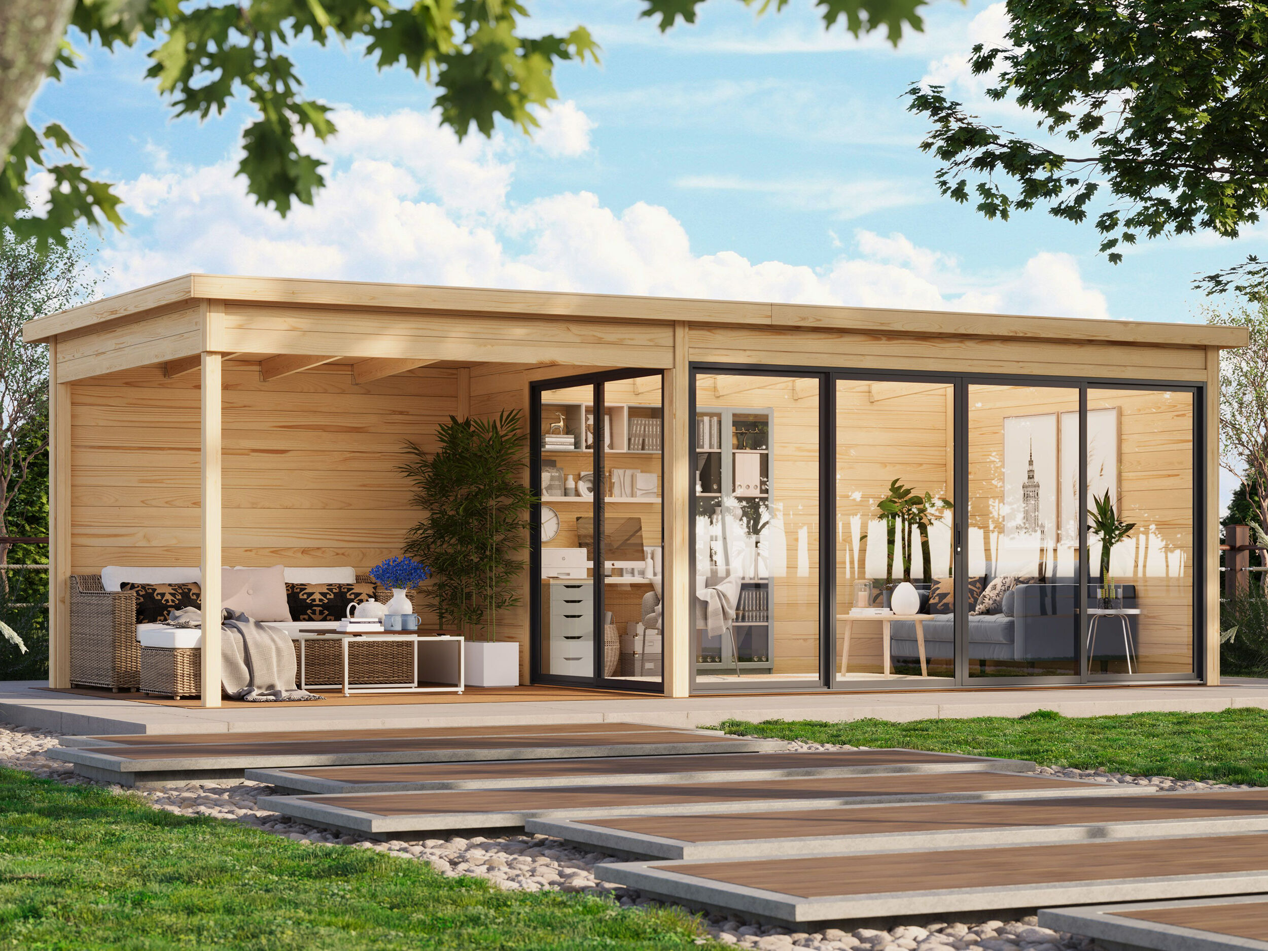 Fjordholz Holzgartenhaus Modell Office IsoSlide 3 SD | 7x3m