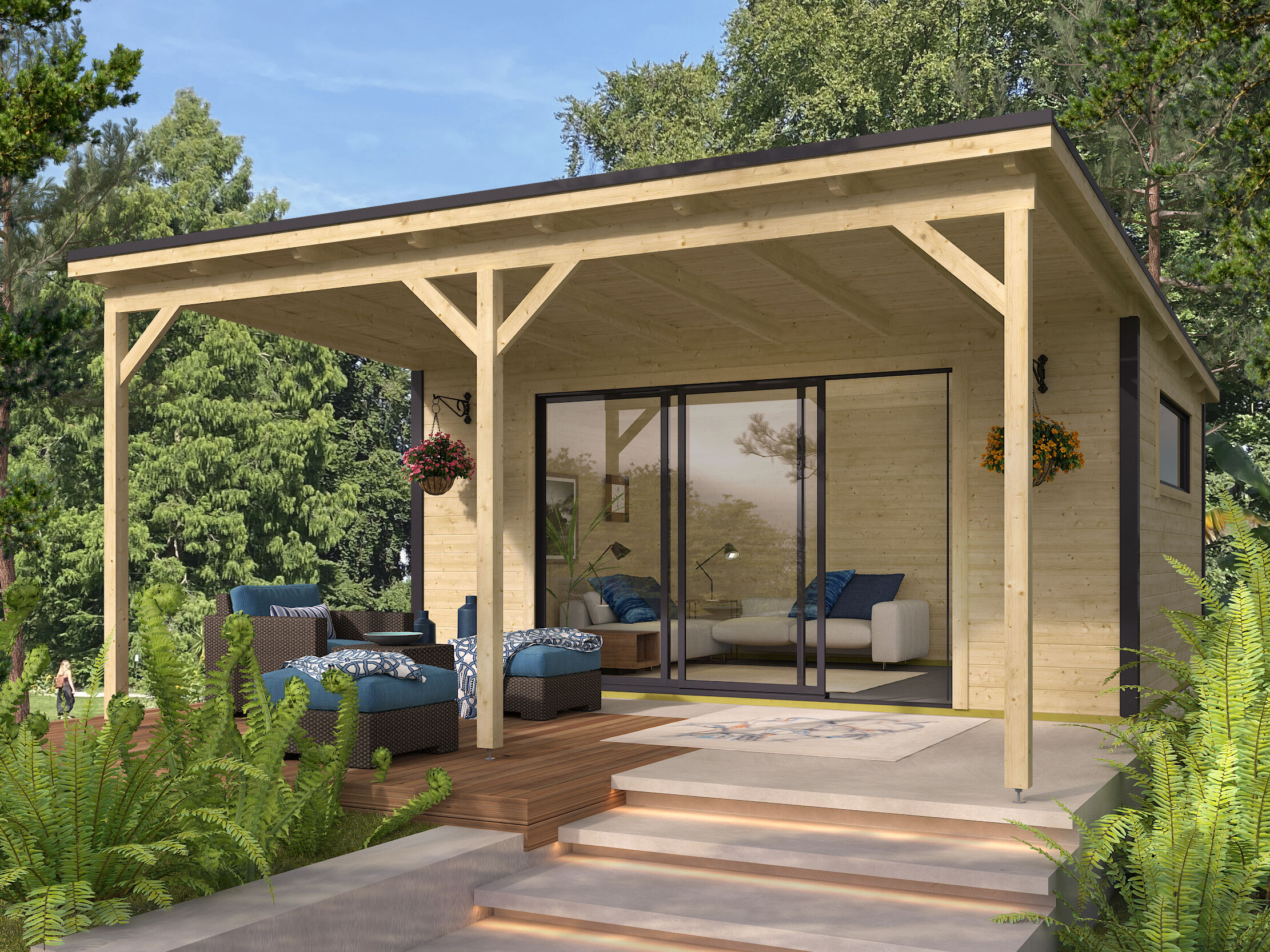 Fjordholz Holzgartenhaus Modell Poel-4 mit Vordach | 5x4m