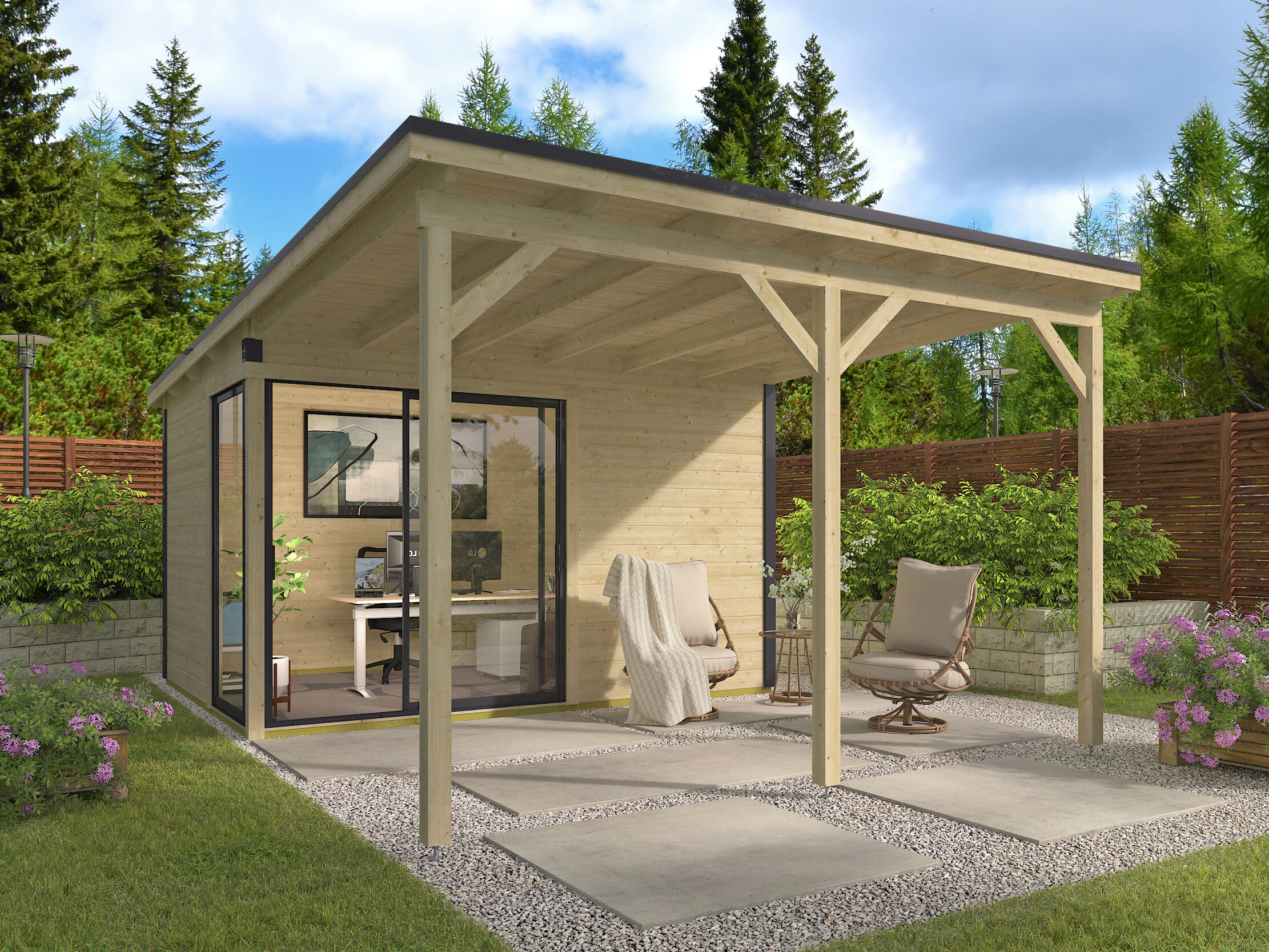 Fjordholz Holzgartenhaus Modell Amrum-2 mit Vordach | 4x3m