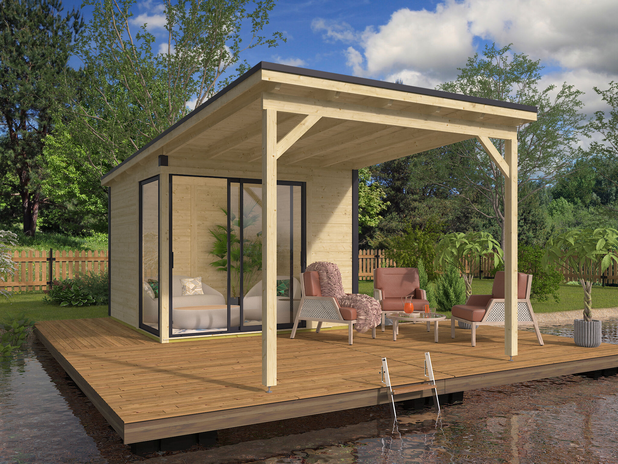 Fjordholz Holzgartenhaus Modell Amrum-1 mit Vordach | 3x3m