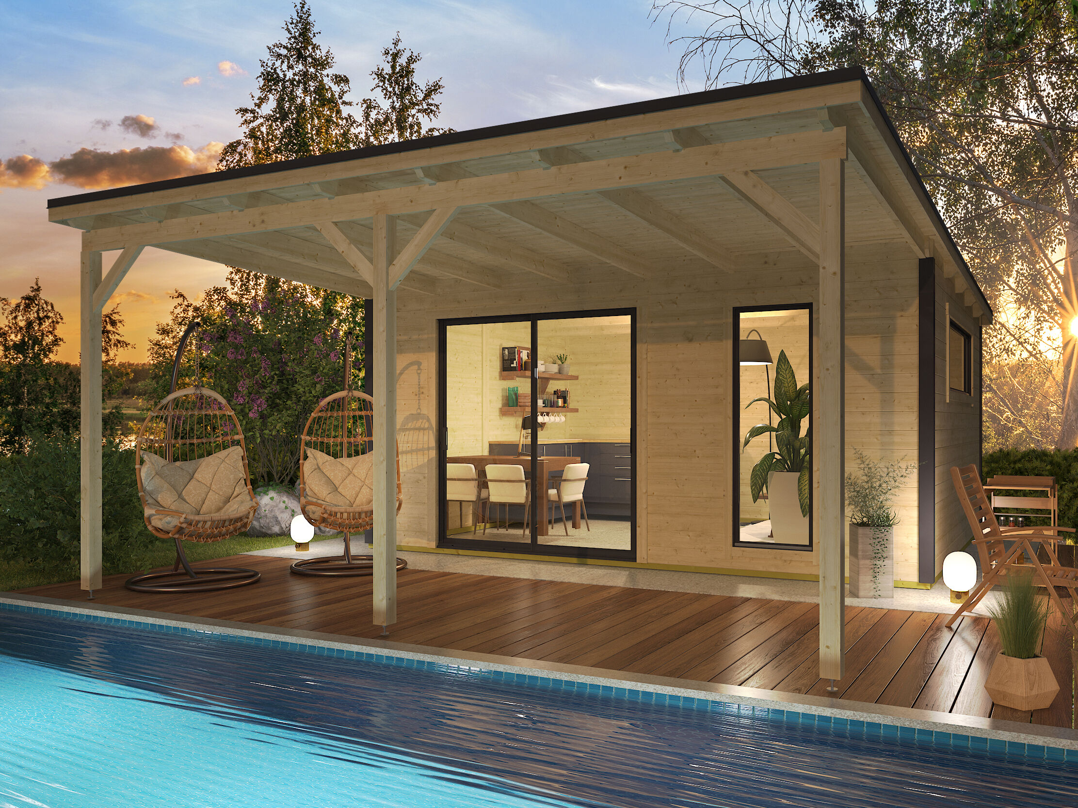 Fjordholz Holzgartenhaus Modell Juist-4 mit Vordach | 5x4m