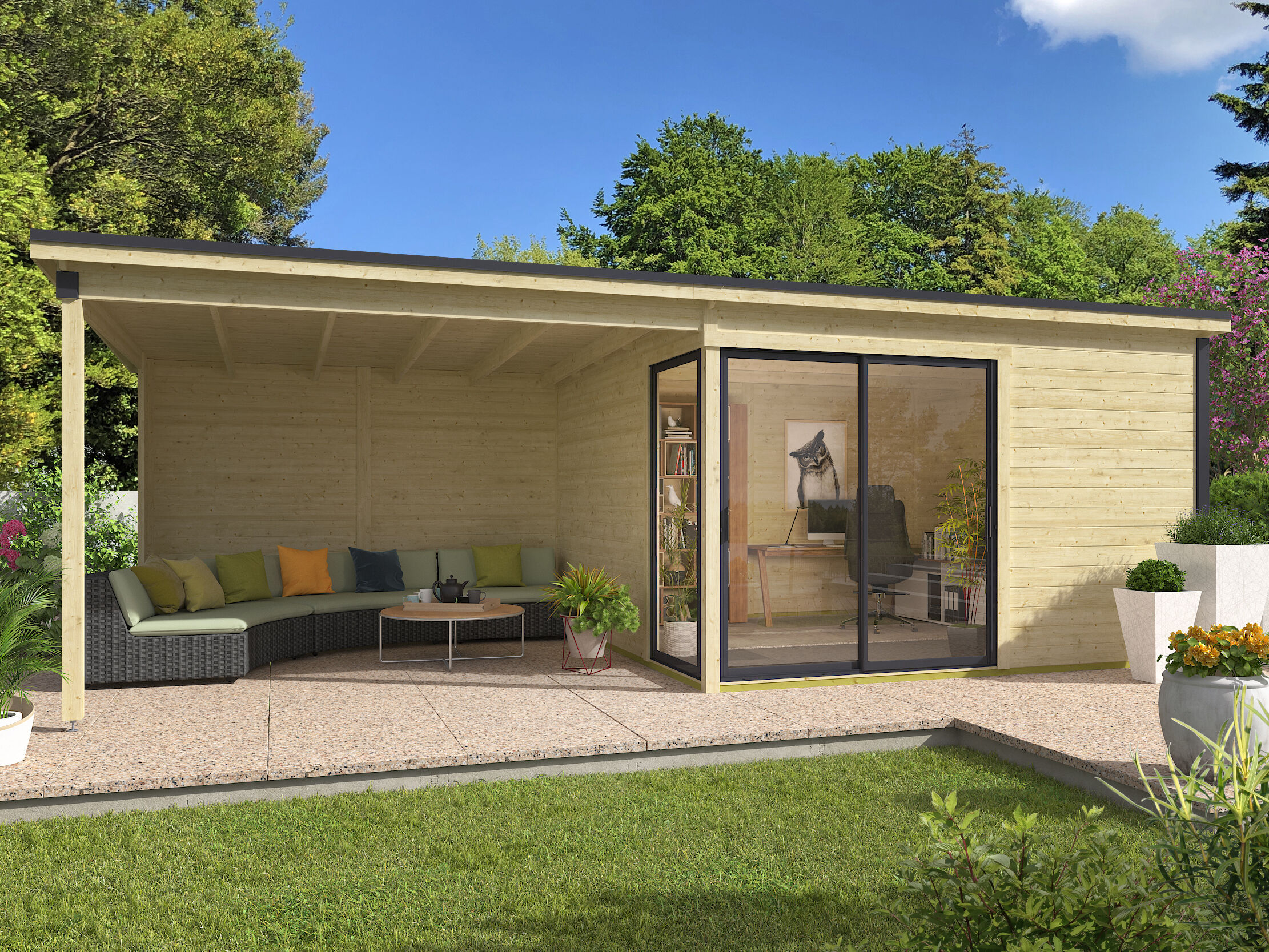 Fjordholz Holzgartenhaus Modell Amrum-3 mit Anbau | 4x4m