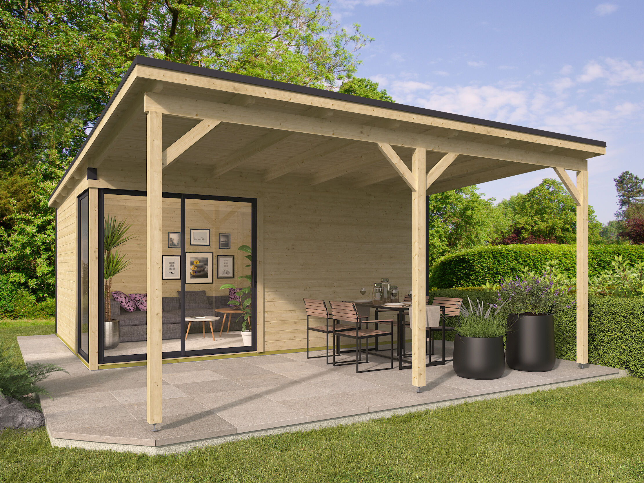 Fjordholz Holzgartenhaus Modell Amrum-5 mit Vordach | 5x4m