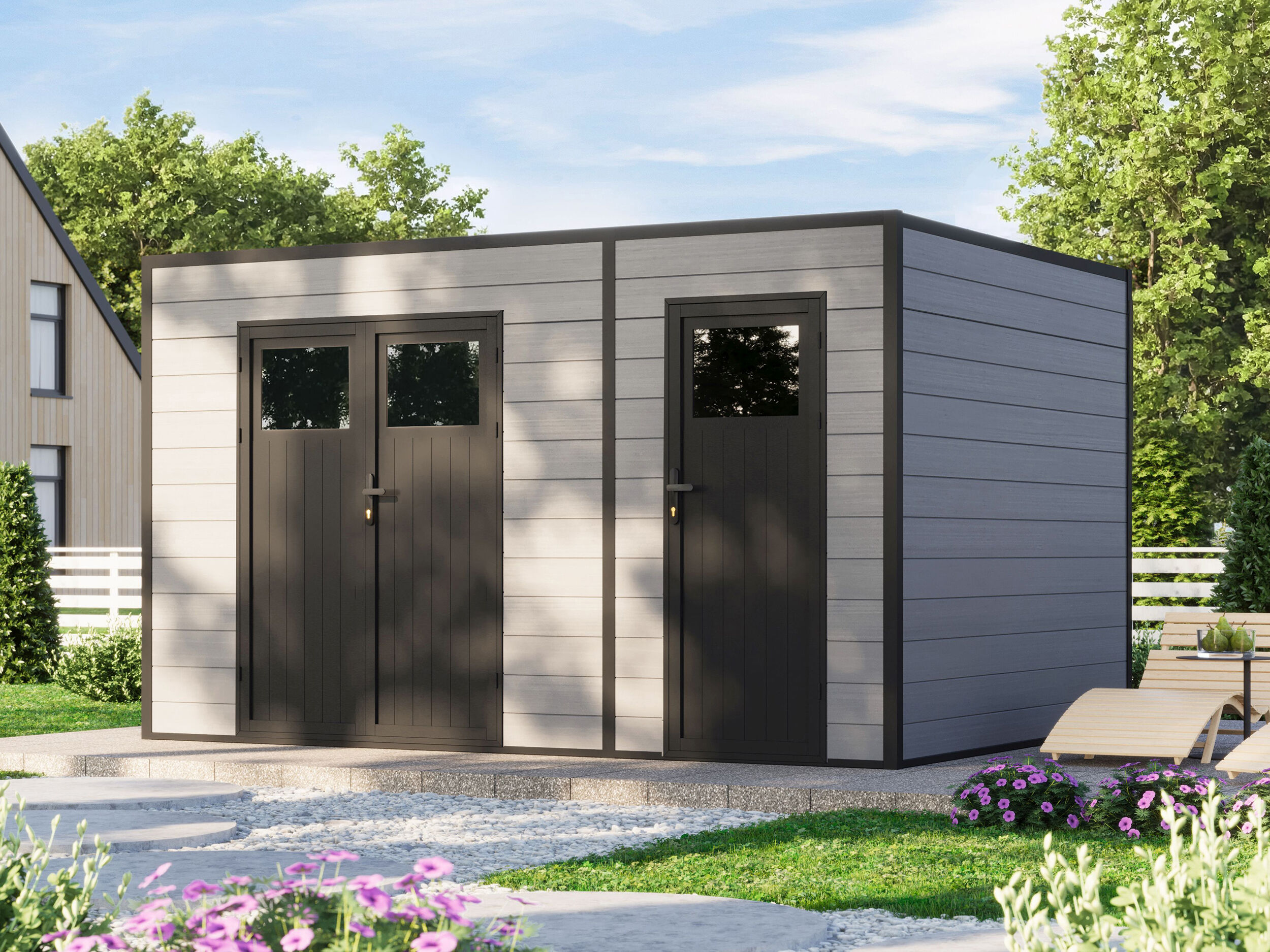WPC Holzgartenhaus Modell Cubus 2-Raum 10,98 m² | 4x3m