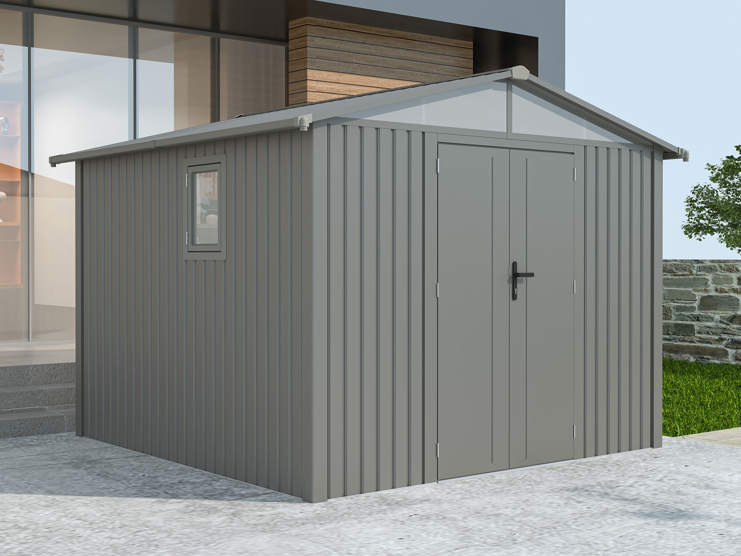Metall Gerätehaus Modell Trend 7,56 m² Alu Grau | 3x2m