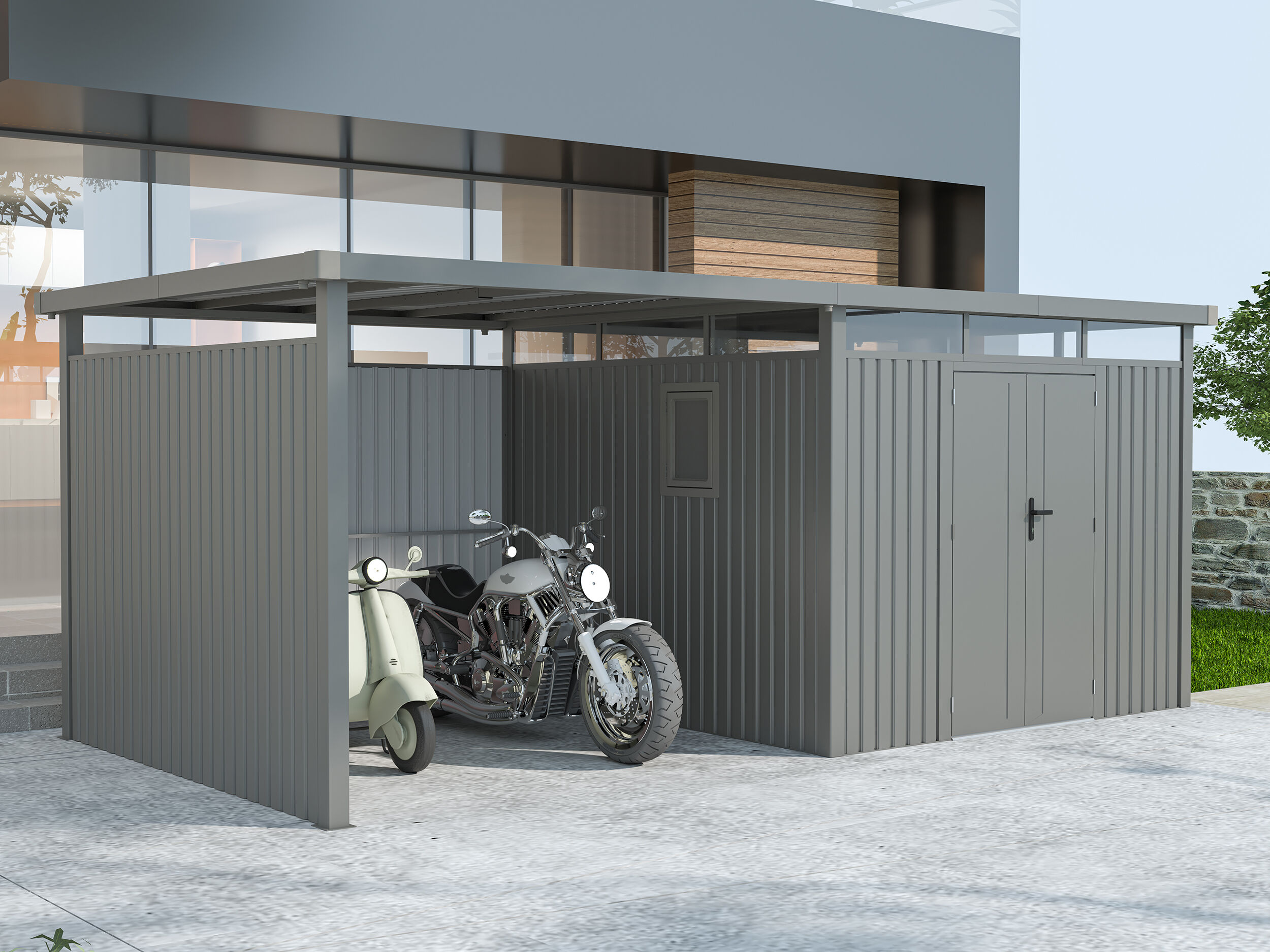 Metall Gerätehaus Modell Style 7,56 m² Spar-Set-2 | 3x2m