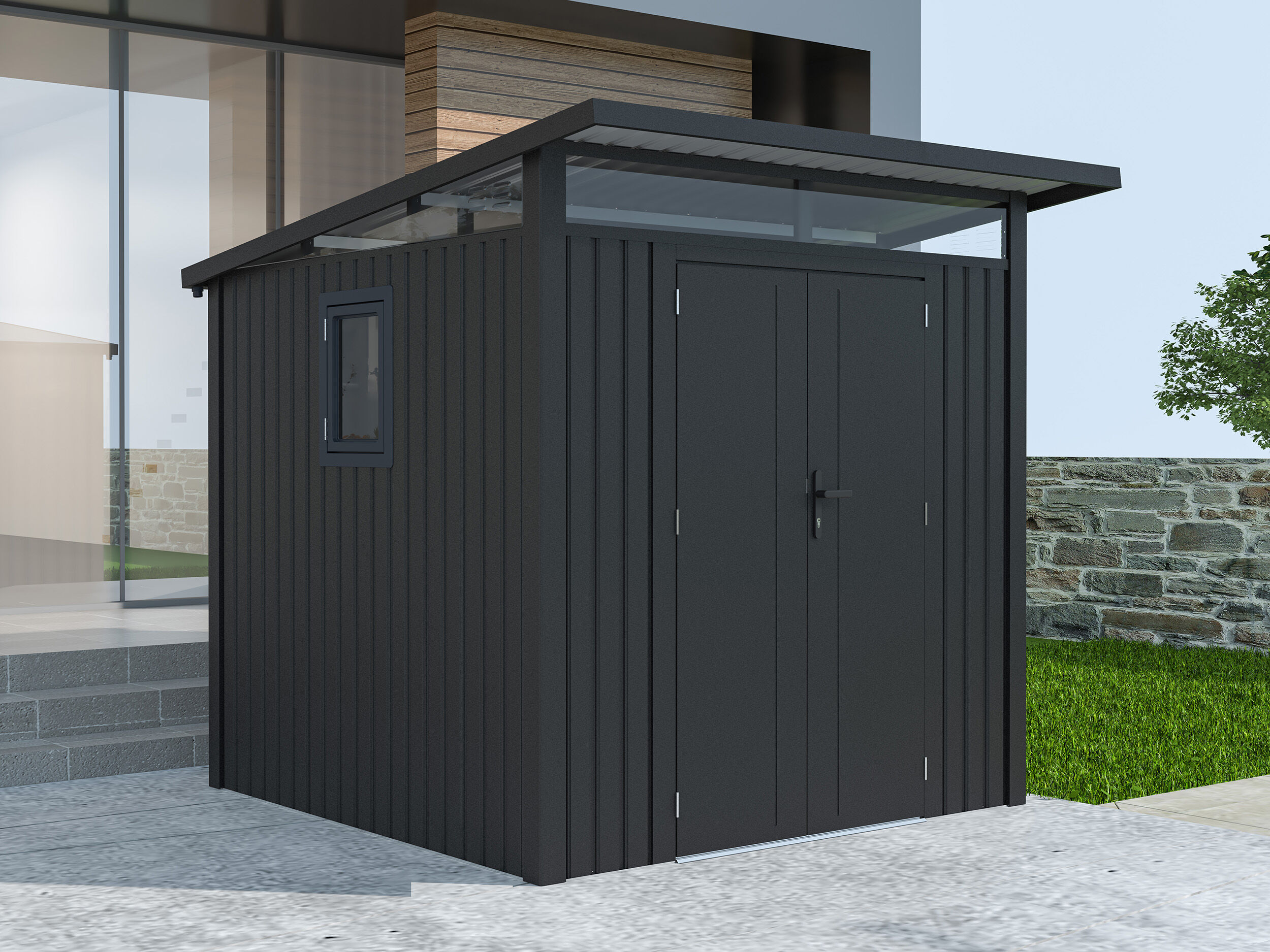 Metall Gerätehaus Modell Skylight 4,45 m² Anthrazi | 2x2m