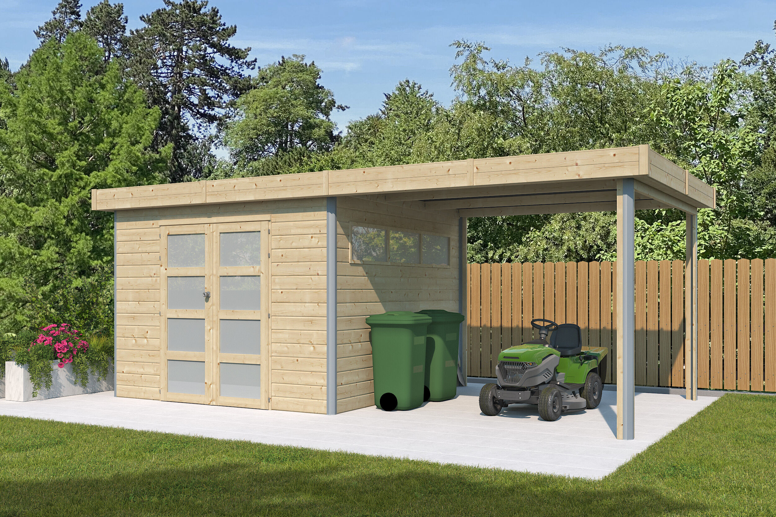 Holzgartenhaus Alu-Line Modell Kasuko mit Anbau | 6x3m