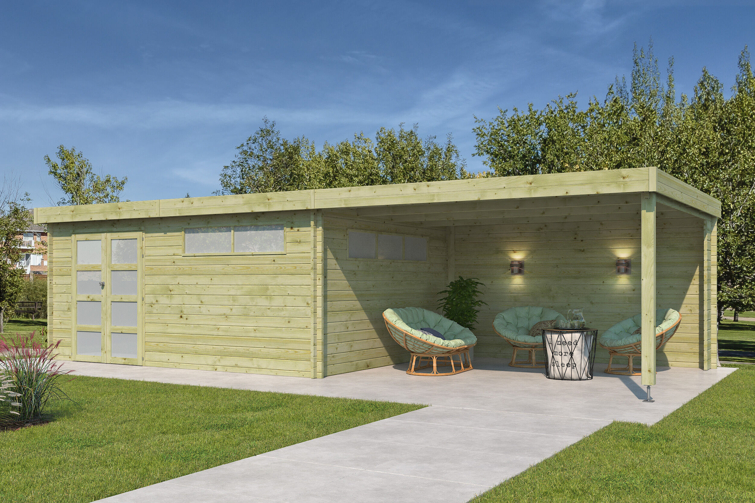 Flachdach Holzgartenhaus Modell Nelo 44 E mit 400 cm A | 8x4m