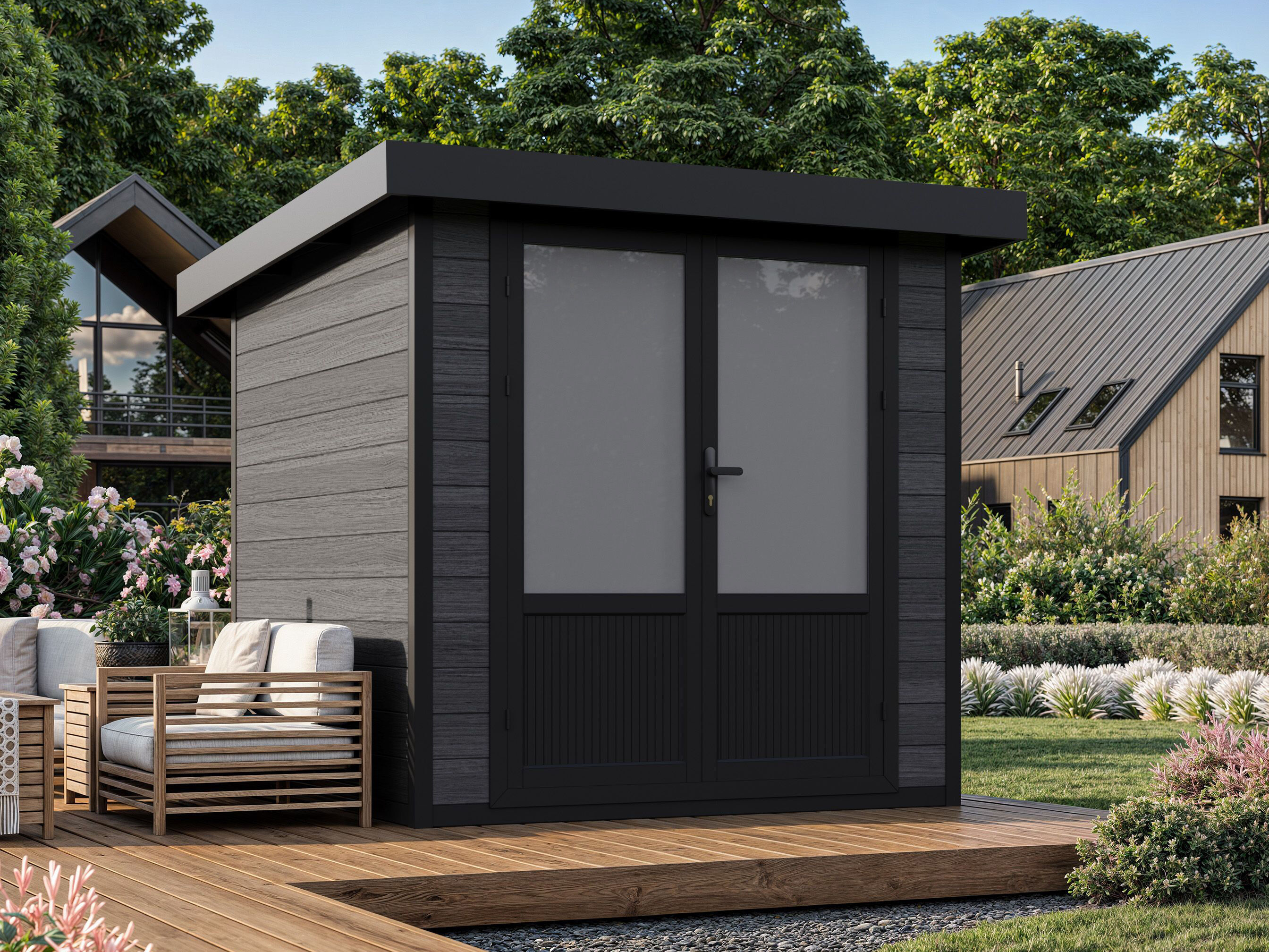 WPC Holzgartenhaus 2x2 mit Pultdach – Modell Style DeL | 2x2m