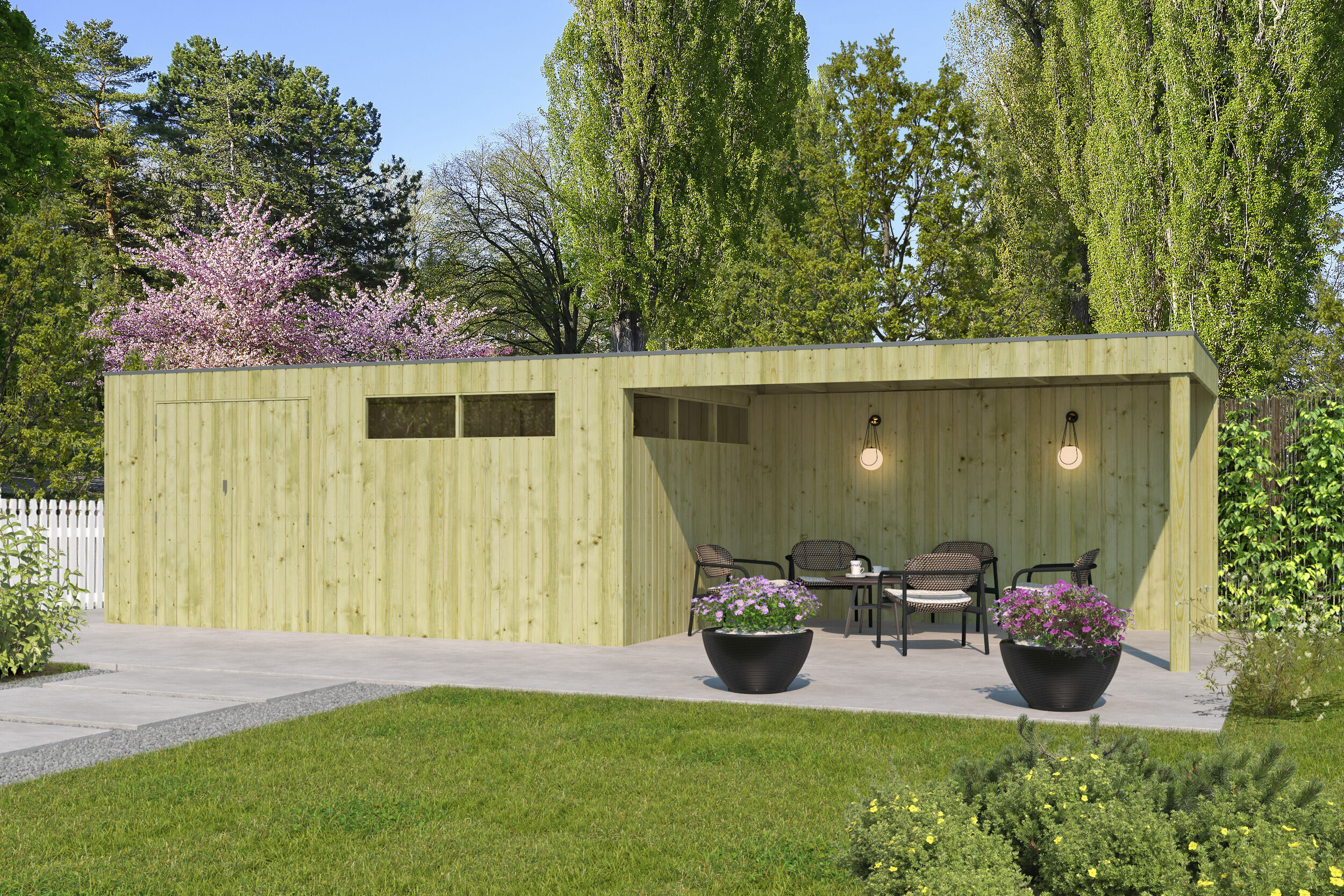 Holzgartenhaus Modell QBV-Line 14,90 m² + 400 cm Anbau | 6x4m